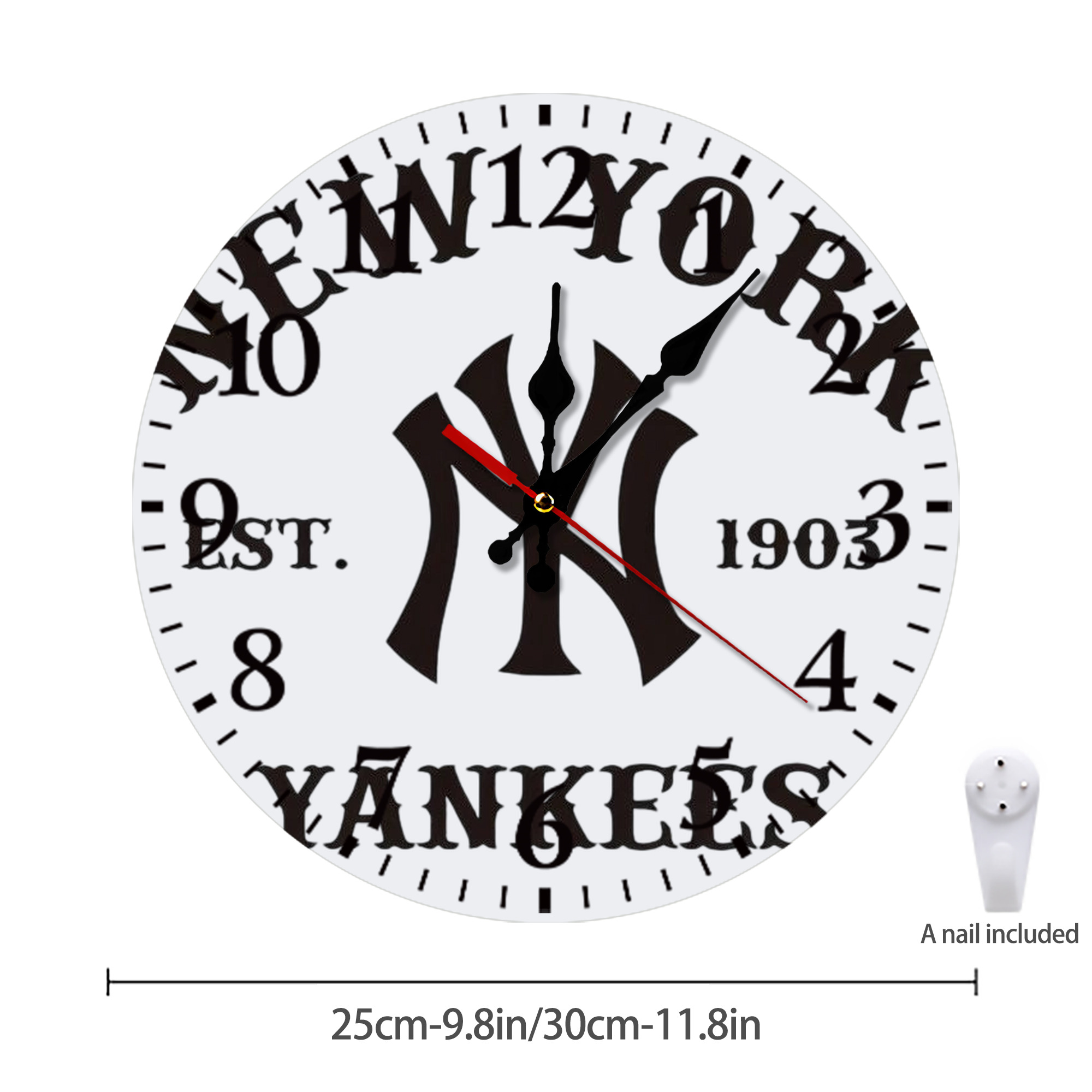 New York Yankees EST 1903 Silent Round Wall Clock – Modern & Stylish DIY Design, Durable Wood Construction, Easy To Install – Perfect For Office, Bedroom, Living Room, And More
