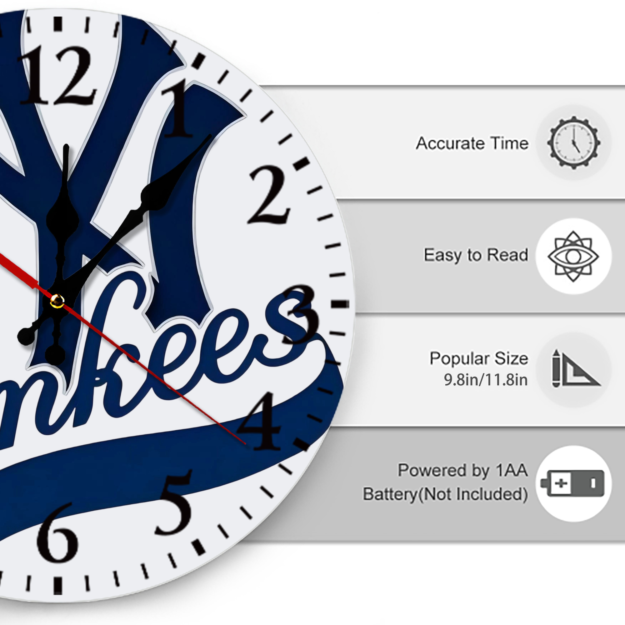 New York Yankees Logo Silent Round Wall Clock – Modern & Stylish DIY Design, Durable Wood Construction, Easy To Install – Perfect For Office, Bedroom, Living Room, And More
