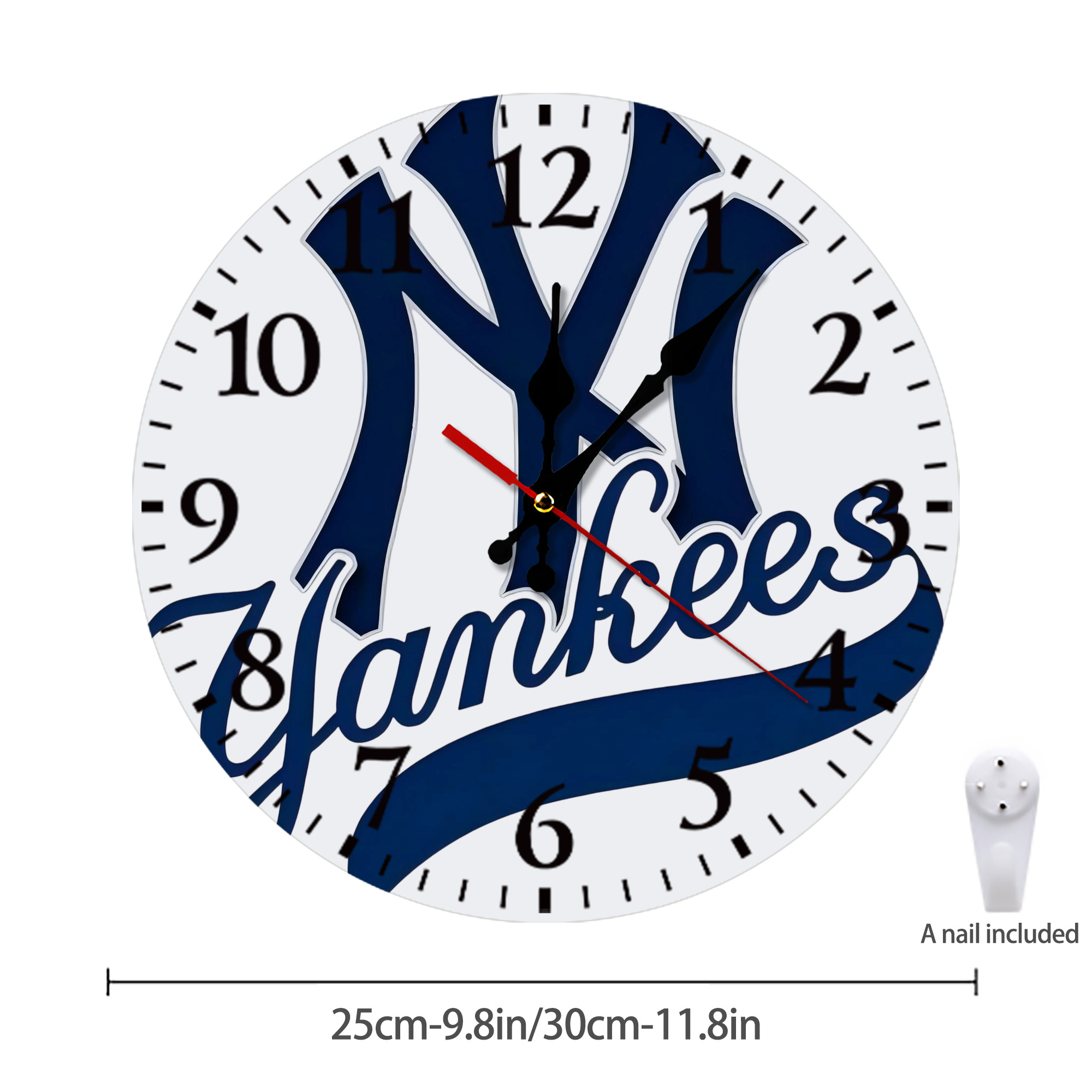New York Yankees Logo Silent Round Wall Clock – Modern & Stylish DIY Design, Durable Wood Construction, Easy To Install – Perfect For Office, Bedroom, Living Room, And More
