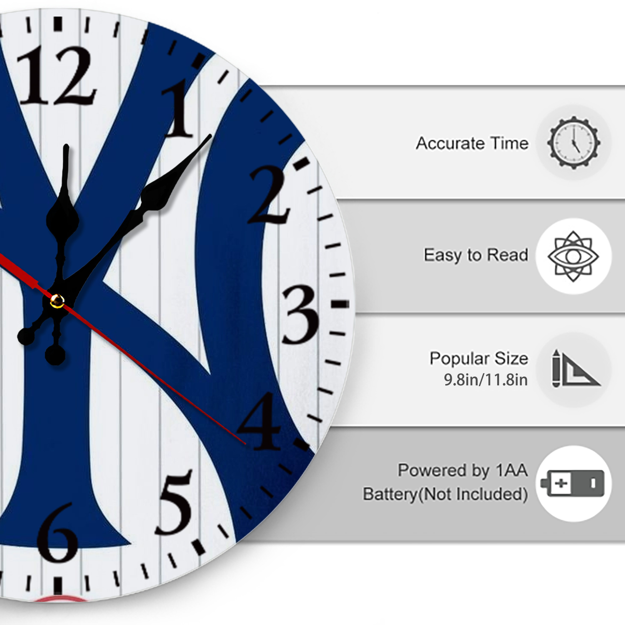 New York Yankees 23 Silent Round Wall Clock – Modern & Stylish DIY Design, Durable Wood Construction, Easy To Install – Perfect For Office, Bedroom, Living Room, And More