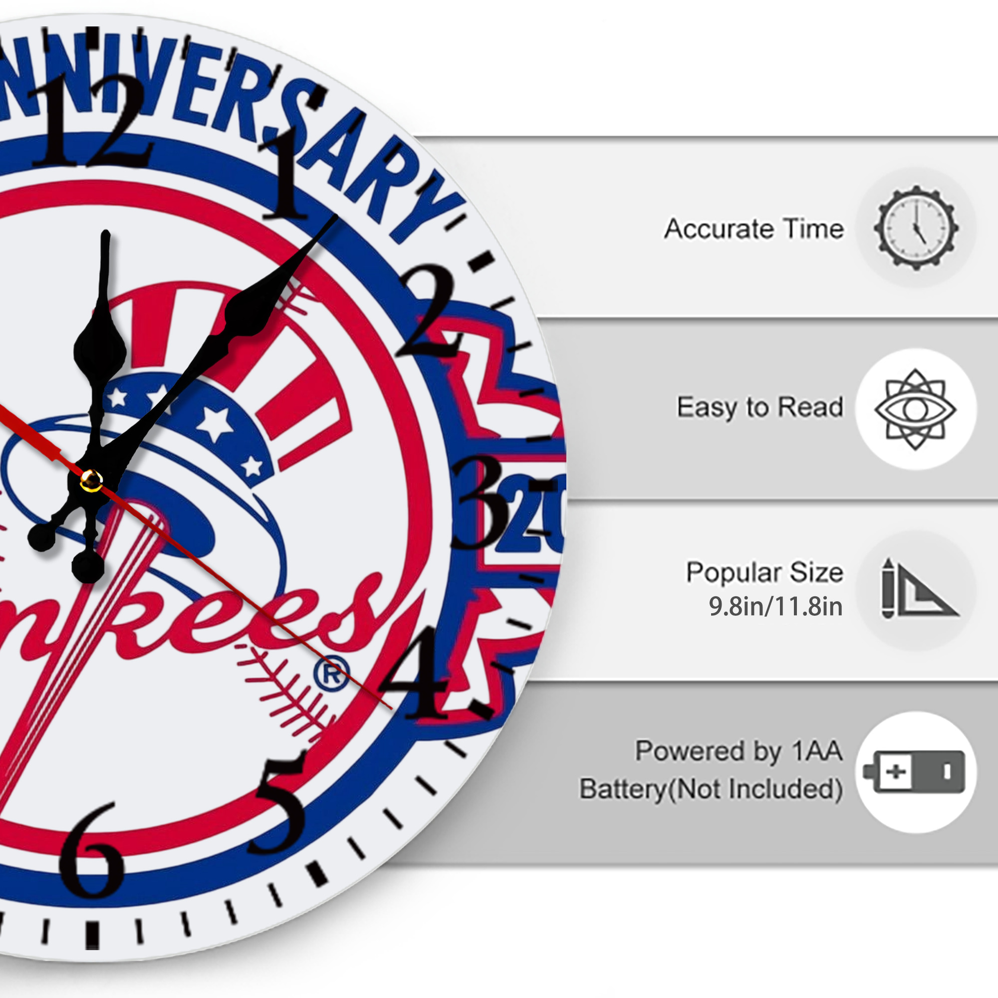New York Yankees 100th Anniversary 1903-2003 Silent Round Wall Clock – Modern & Stylish DIY Design, Durable Wood Construction, Easy To Install – Perfect For Office, Bedroom, Living Room, And More