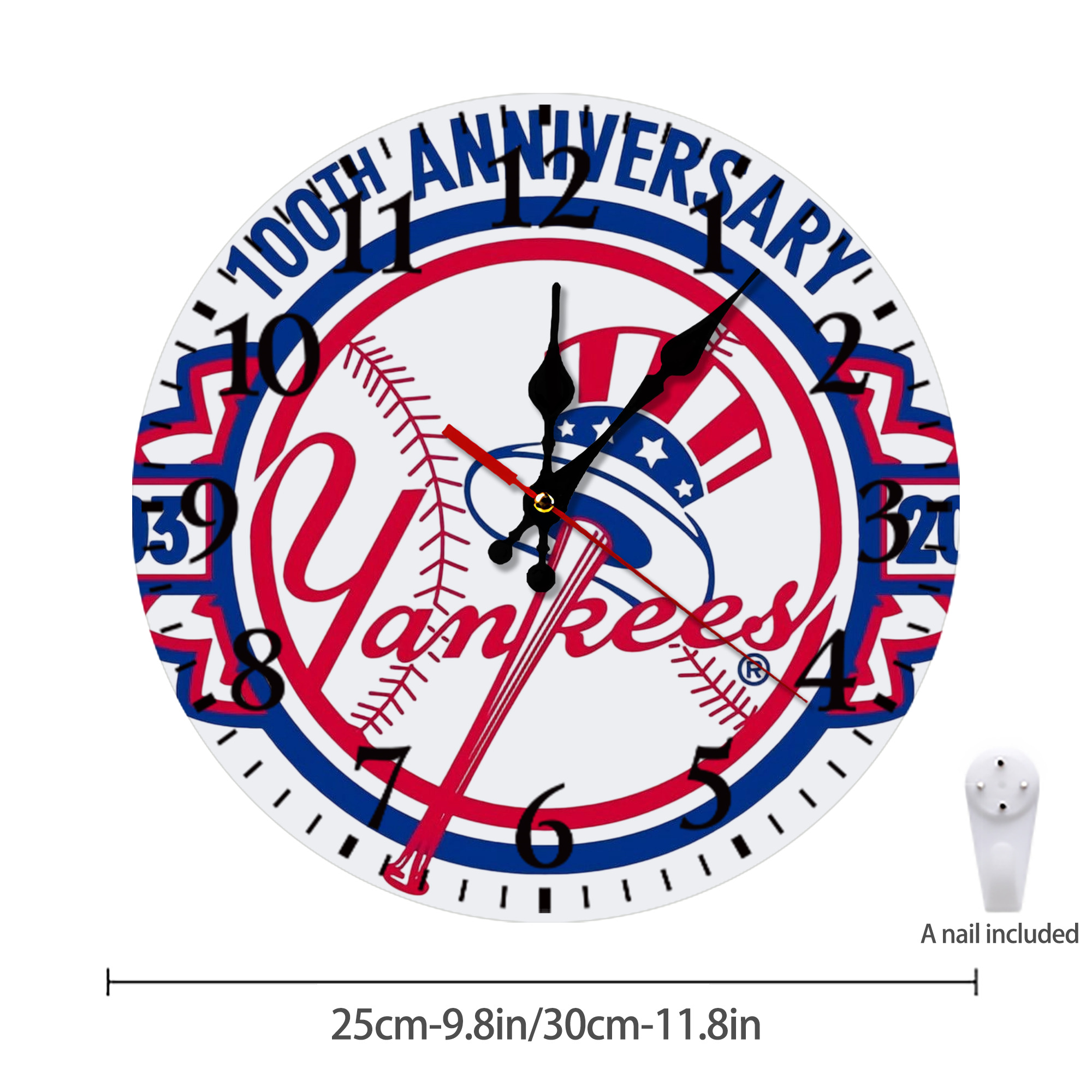 New York Yankees 100th Anniversary 1903-2003 Silent Round Wall Clock – Modern & Stylish DIY Design, Durable Wood Construction, Easy To Install – Perfect For Office, Bedroom, Living Room, And More