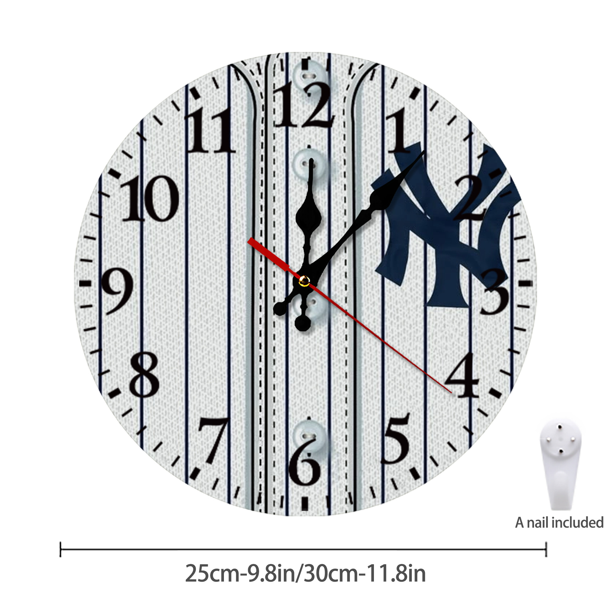 New York Yankees Pinstripe Jersey Background Silent Round Wall Clock – Modern & Stylish DIY Design, Durable Wood Construction, Easy To Install – Perfect For Office, Bedroom, Living Room, And More