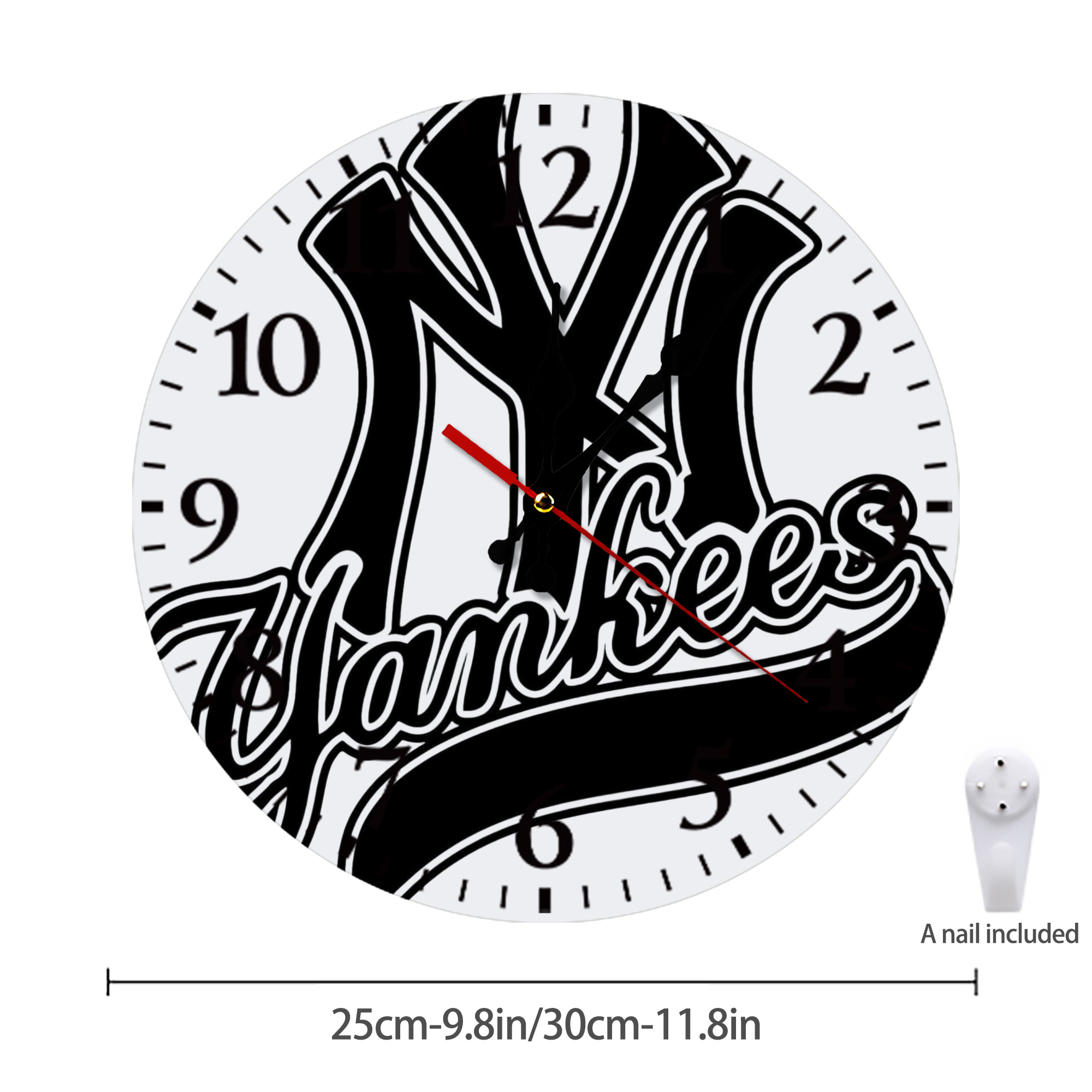 New York Yankees Black Logo Silent Round Wall Clock – Modern & Stylish DIY Design, Durable Wood Construction, Easy To Install – Perfect For Office, Bedroom, Living Room, And More