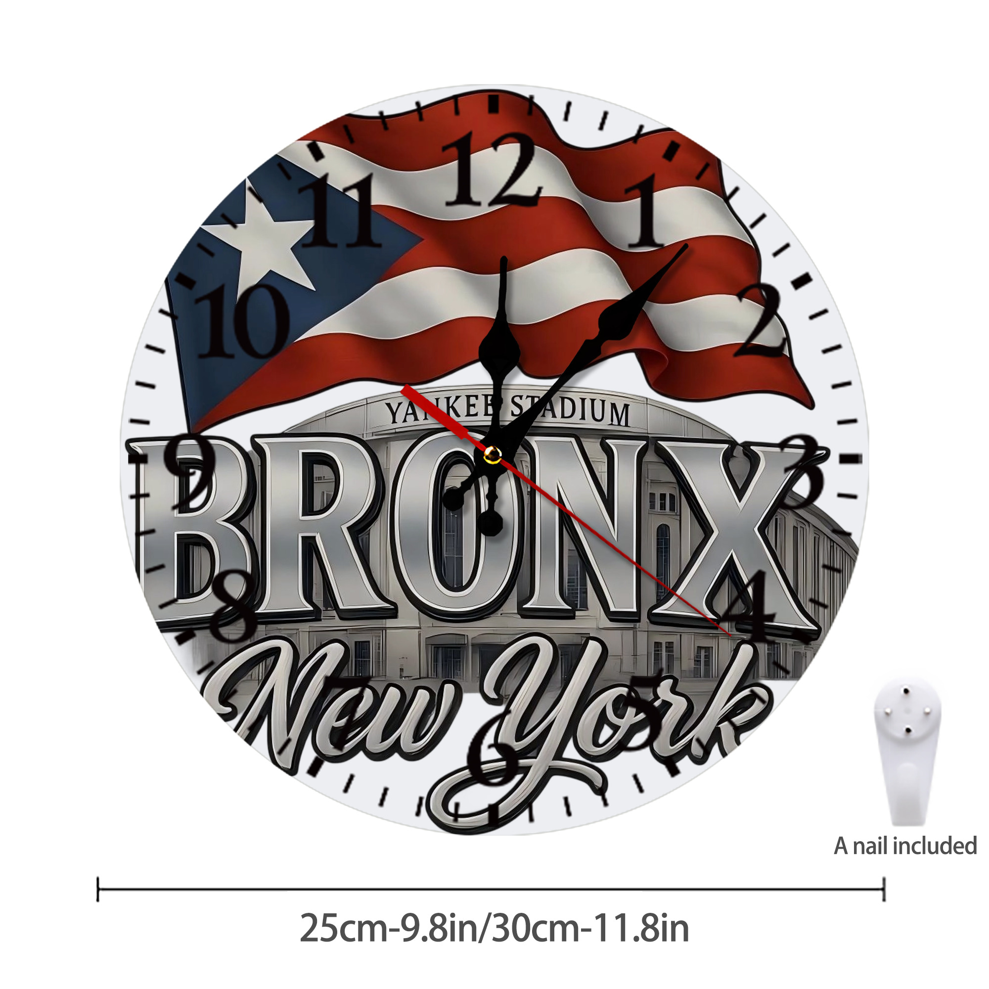 New York Yankees BRONX Yankees Stadium Silent Round Wall Clock – Modern & Stylish DIY Design, Durable Wood Construction, Easy To Install – Perfect For Office, Bedroom, Living Room, And More
