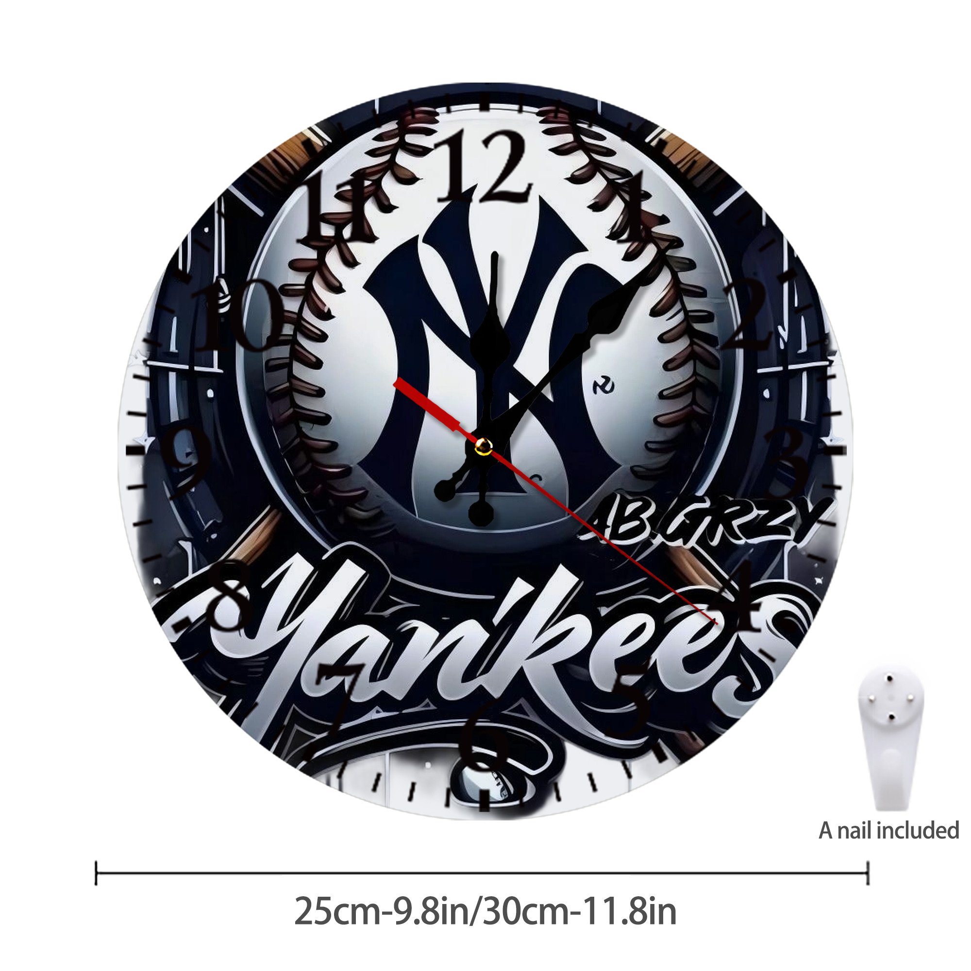 New York Yankees Baseball Silent Round Wall Clock – Modern & Stylish DIY Design, Durable Wood Construction, Easy To Install – Perfect For Office, Bedroom, Living Room, And More