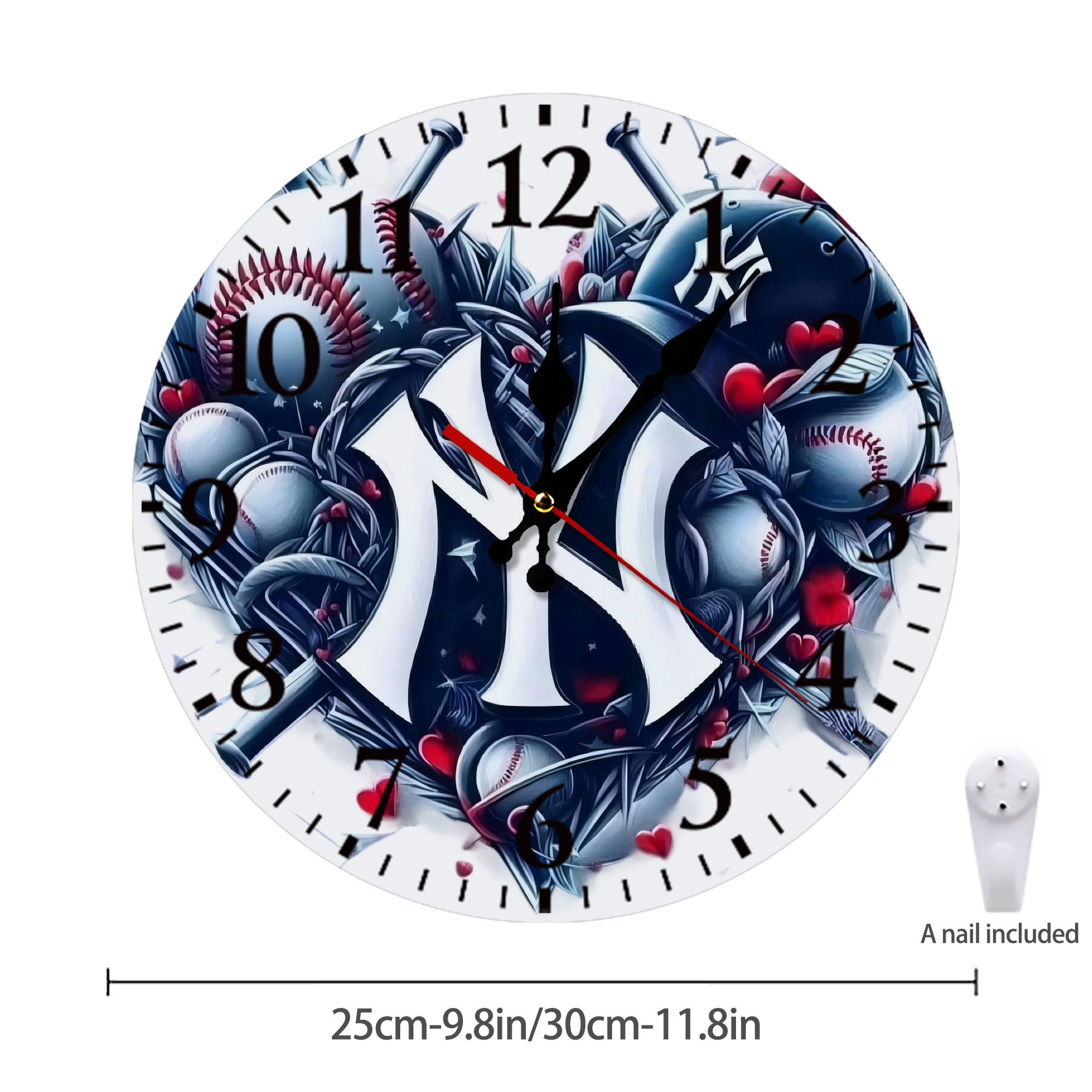 New York Yankees Heart Silent Round Wall Clock – Modern & Stylish DIY Design, Durable Wood Construction, Easy To Install – Perfect For Office, Bedroom, Living Room, And More