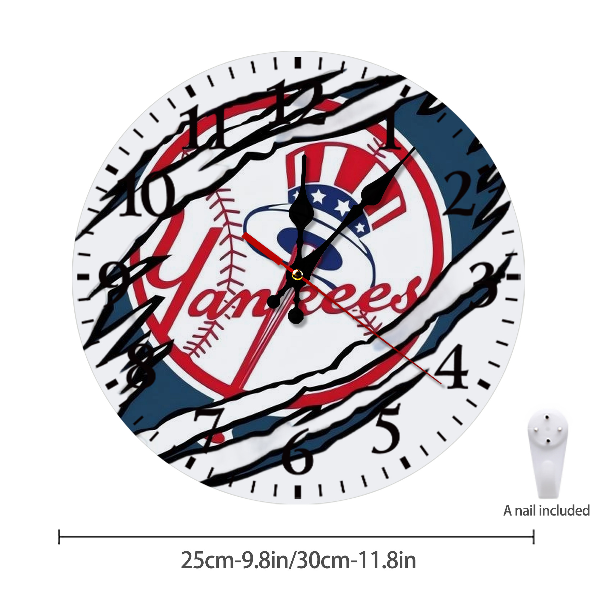 New York Yankees Claw Logo Silent Round Wall Clock – Modern & Stylish DIY Design, Durable Wood Construction, Easy To Install – Perfect For Office, Bedroom, Living Room, And More