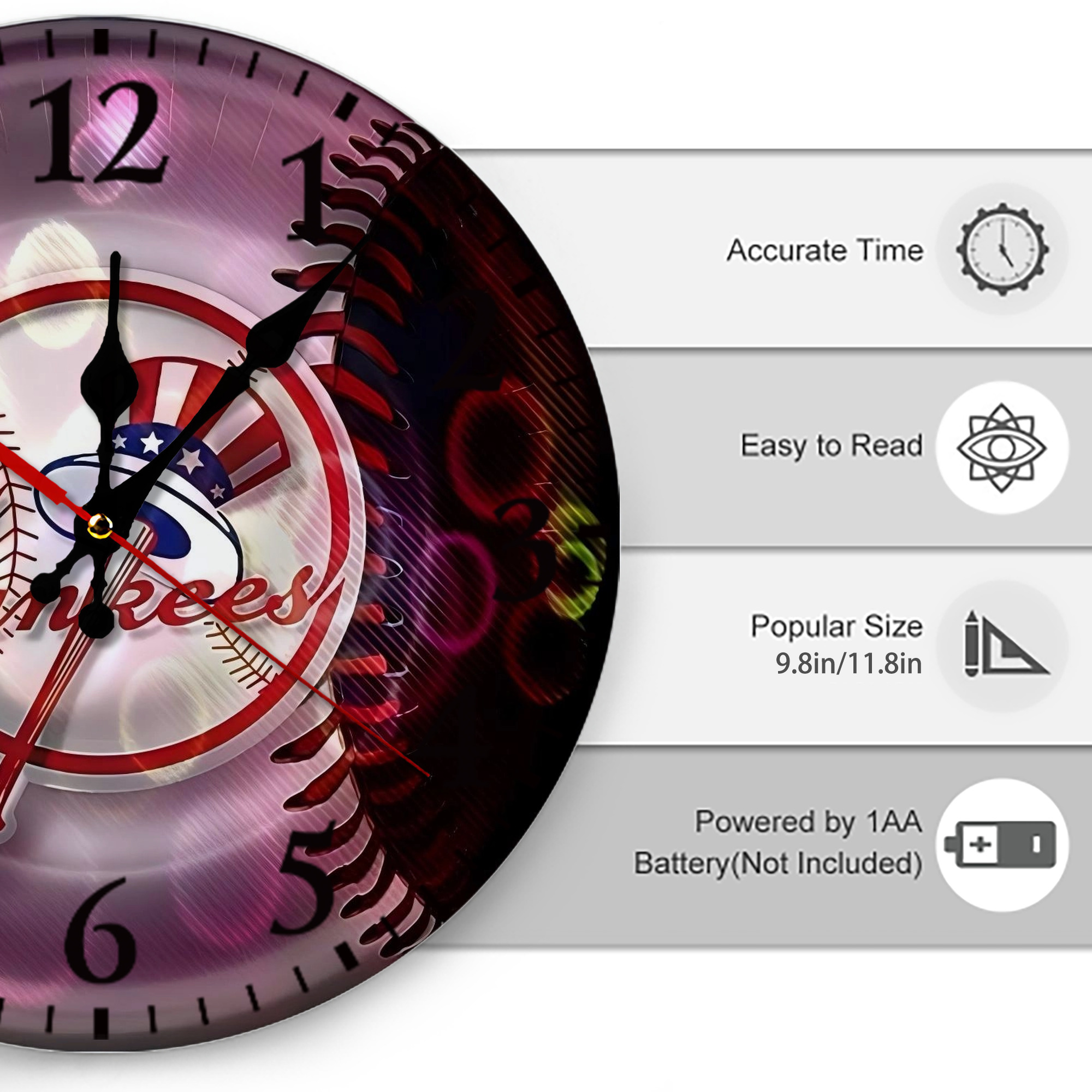 New York Yankees Colorful Logo Silent Round Wall Clock – Modern & Stylish DIY Design, Durable Wood Construction, Easy To Install – Perfect For Office, Bedroom, Living Room, And More