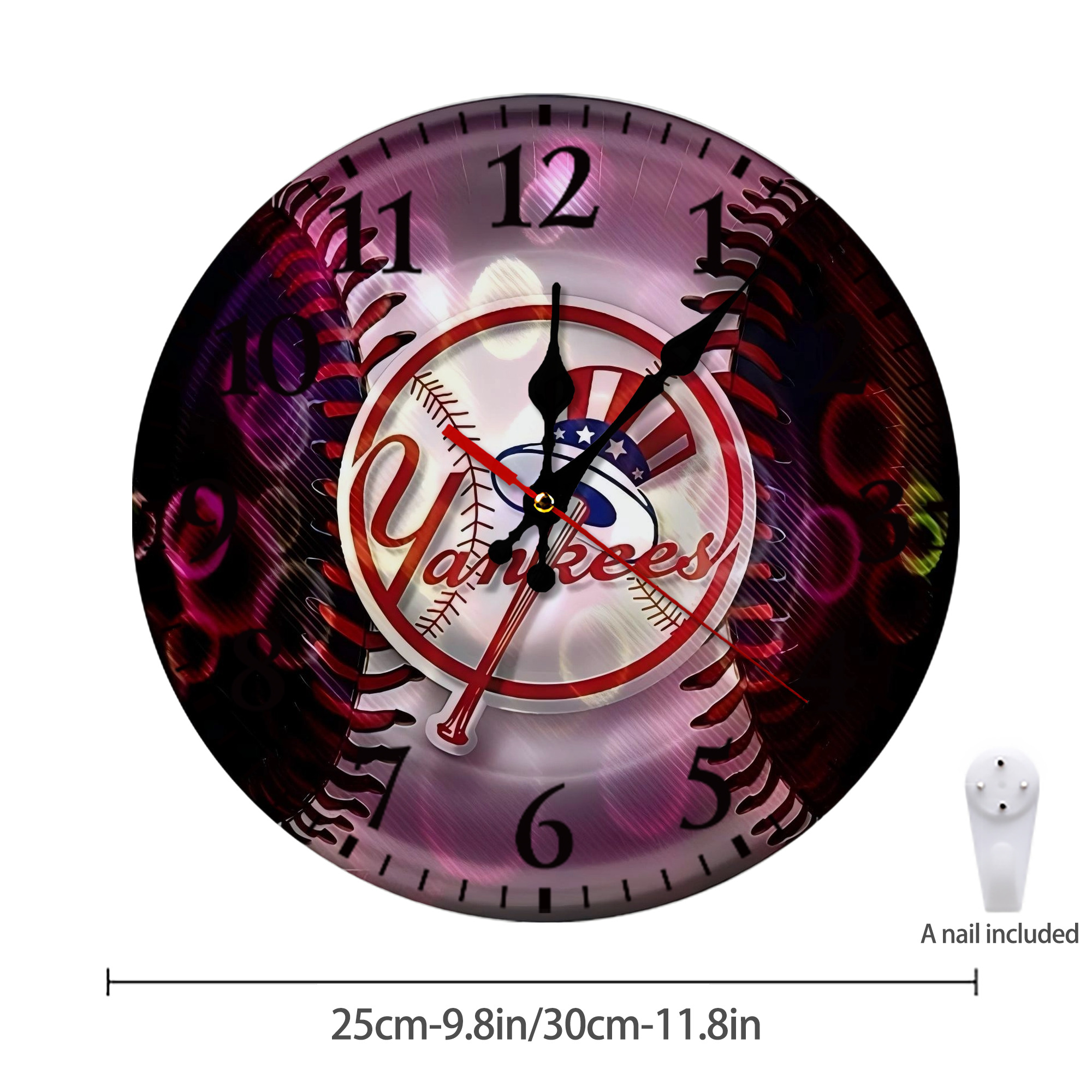 New York Yankees Colorful Logo Silent Round Wall Clock – Modern & Stylish DIY Design, Durable Wood Construction, Easy To Install – Perfect For Office, Bedroom, Living Room, And More