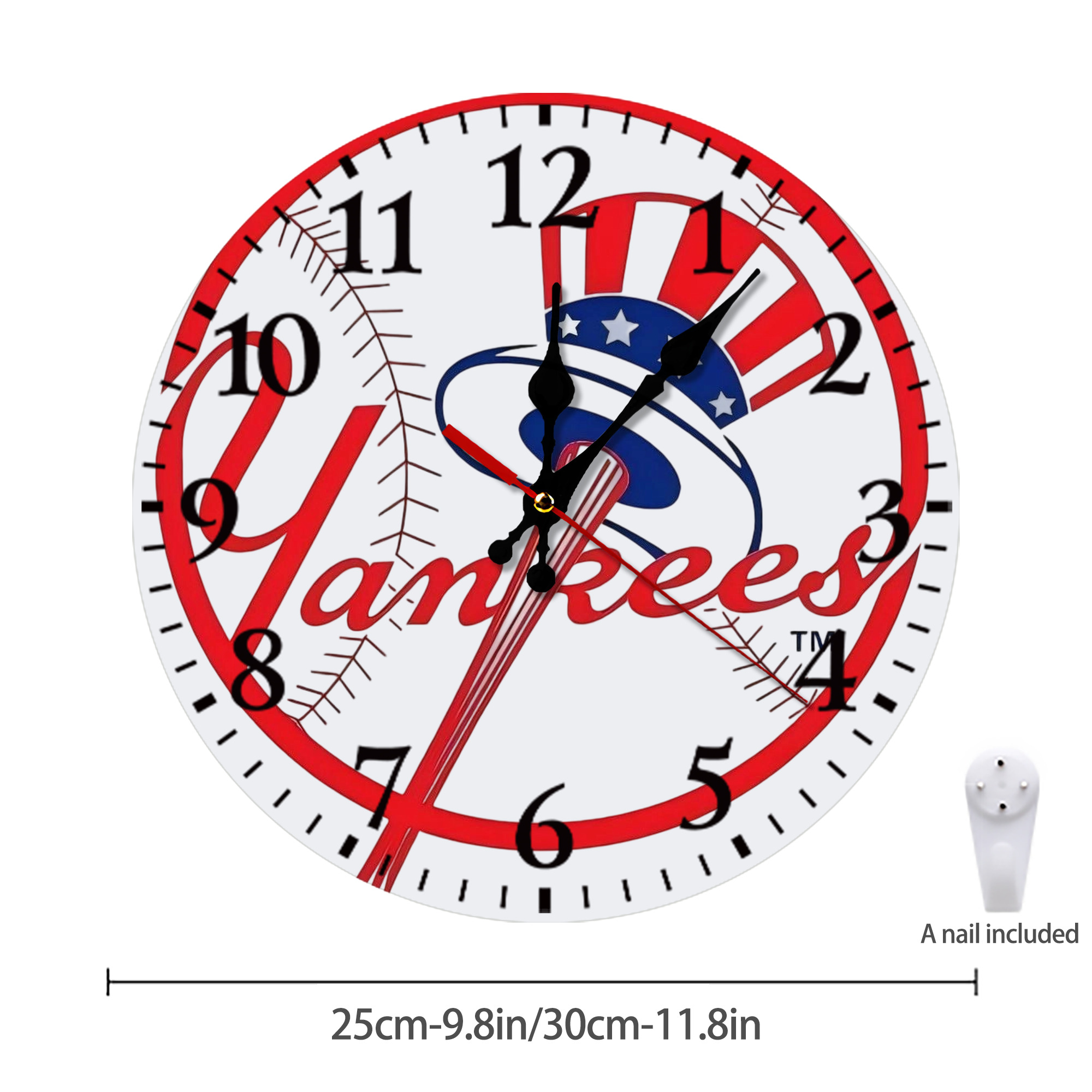 New York Yankees Logo Silent Round Wall Clock – Modern & Stylish DIY Design, Durable Wood Construction, Easy To Install – Perfect For Office, Bedroom, Living Room, And More