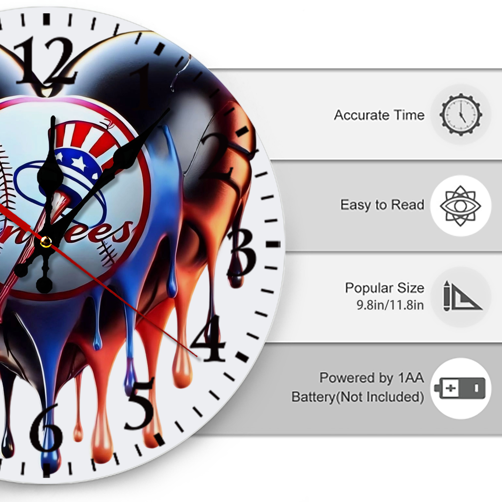 New York Yankees Heart Silent Round Wall Clock – Modern & Stylish DIY Design, Durable Wood Construction, Easy To Install – Perfect For Office, Bedroom, Living Room, And More