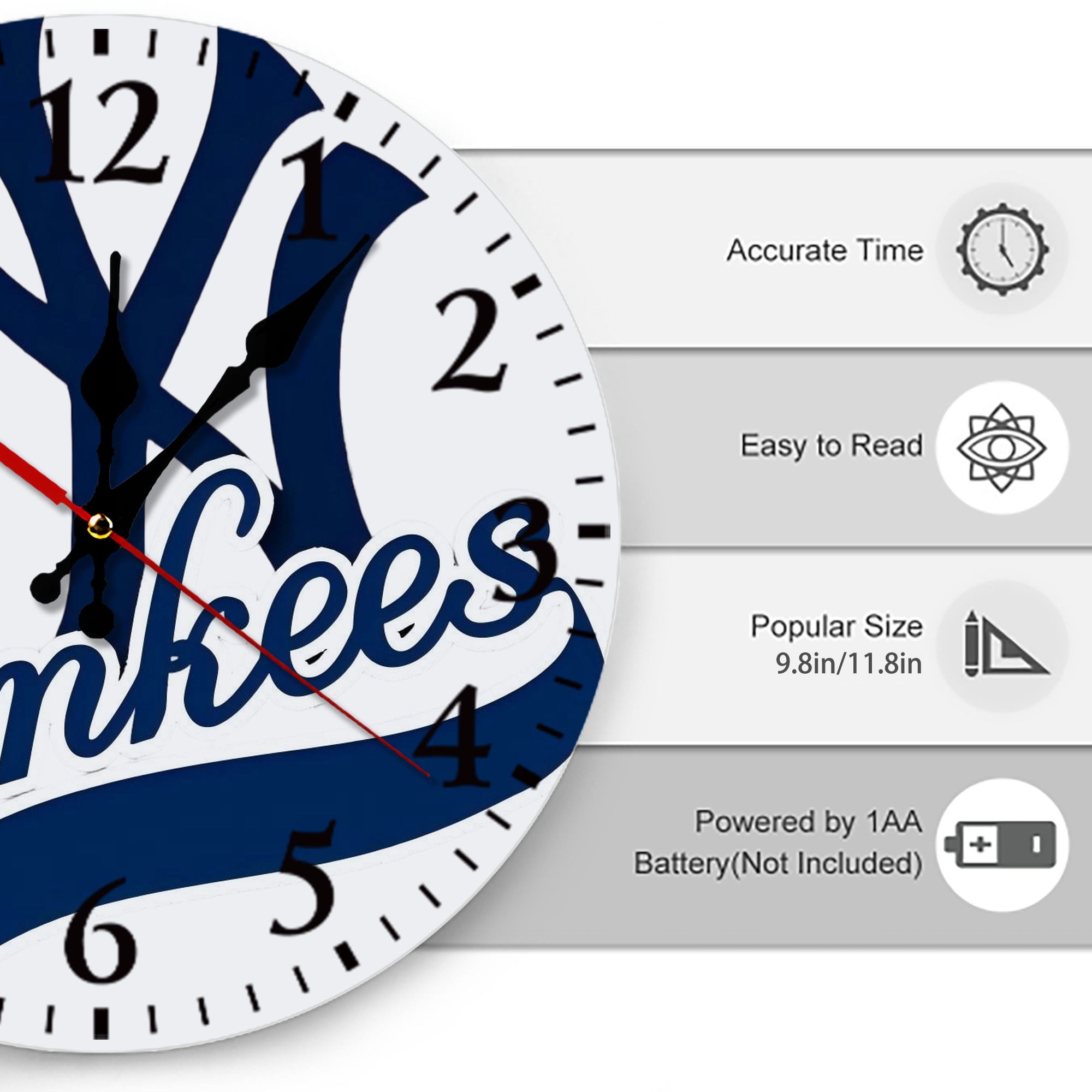 New York Yankees Blue Logo Silent Round Wall Clock – Modern & Stylish DIY Design, Durable Wood Construction, Easy To Install – Perfect For Office, Bedroom, Living Room, And More