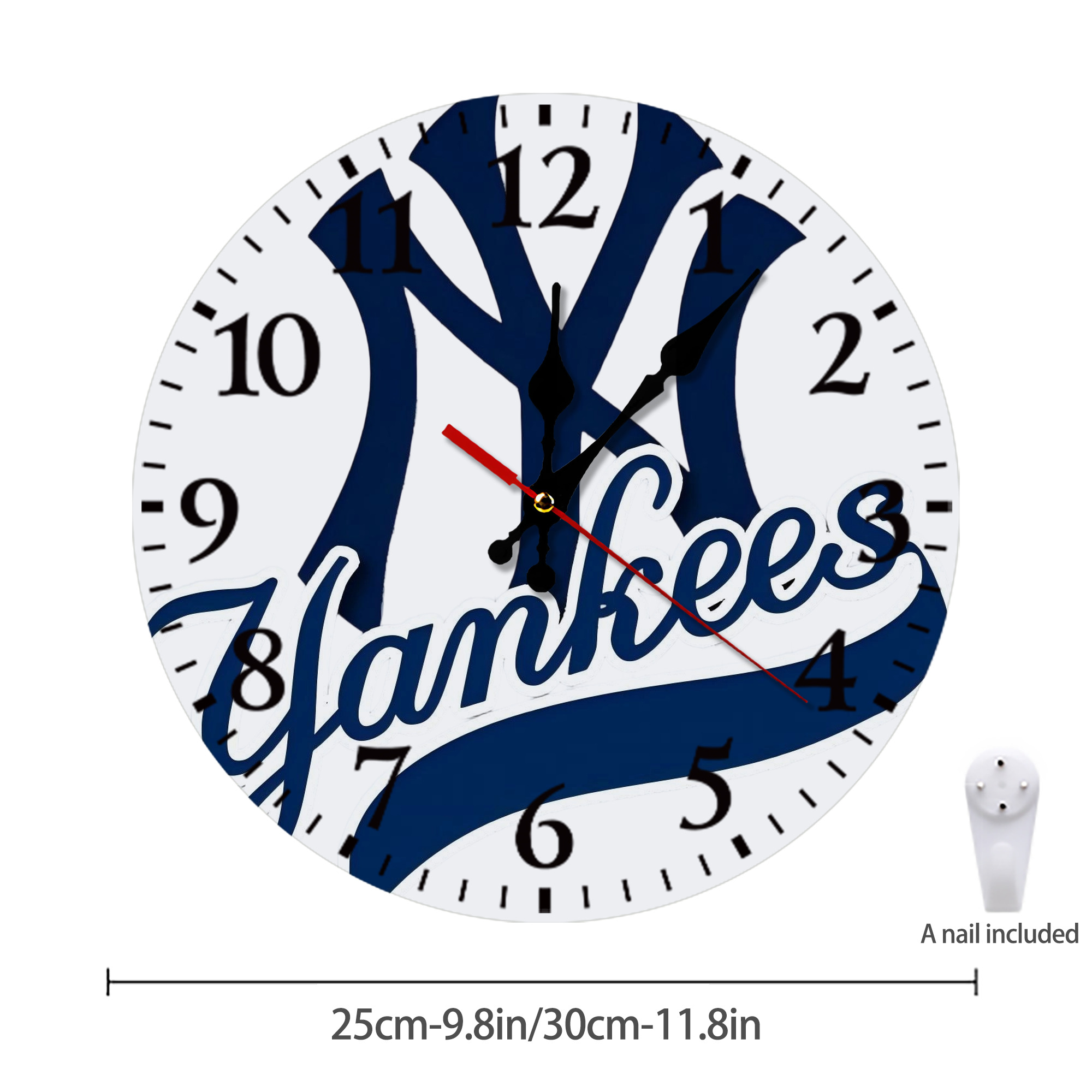 New York Yankees Blue Logo Silent Round Wall Clock – Modern & Stylish DIY Design, Durable Wood Construction, Easy To Install – Perfect For Office, Bedroom, Living Room, And More