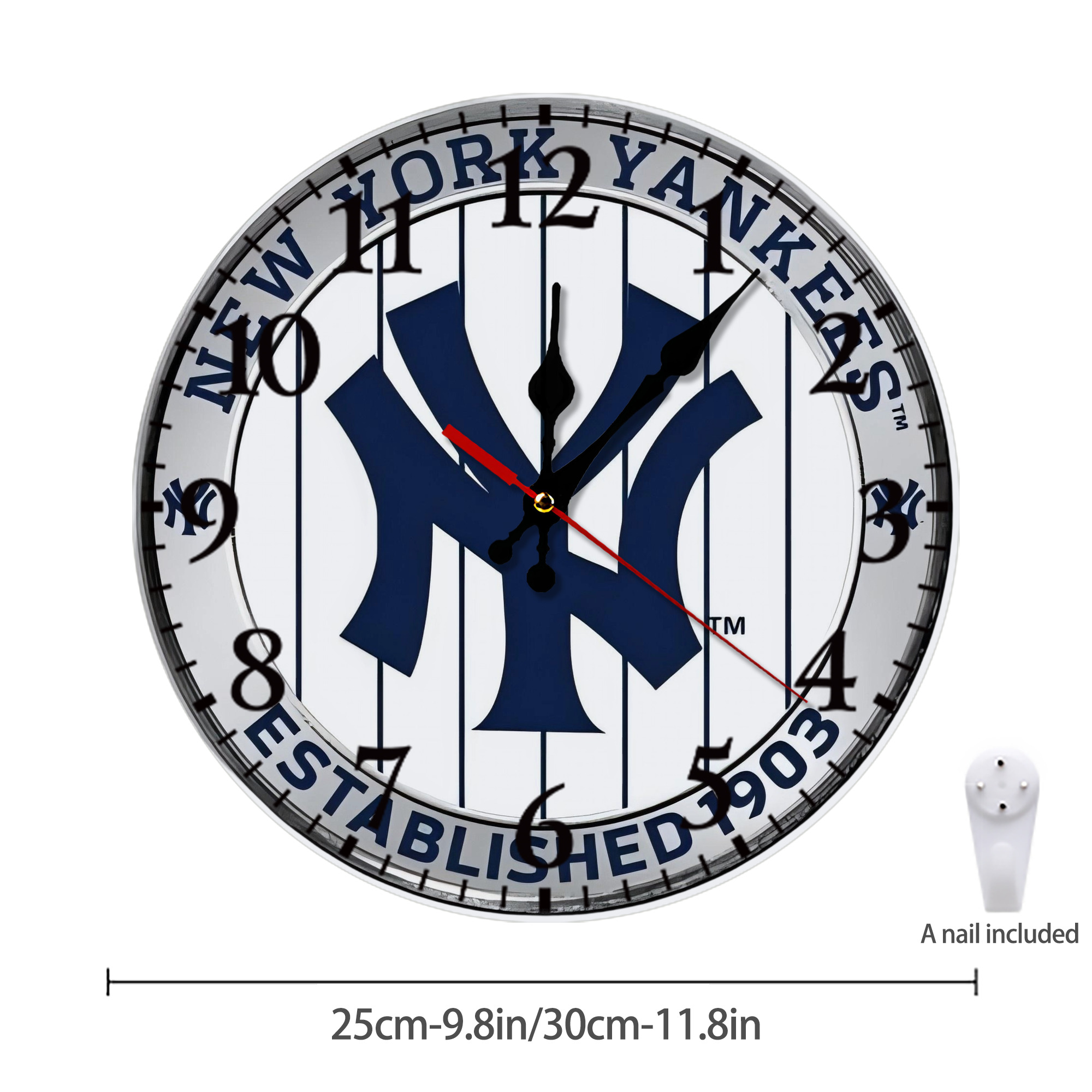 New York Yankees Established 1903 Silent Round Wall Clock – Modern & Stylish DIY Design, Durable Wood Construction, Easy To Install – Perfect For Office, Bedroom, Living Room, And More