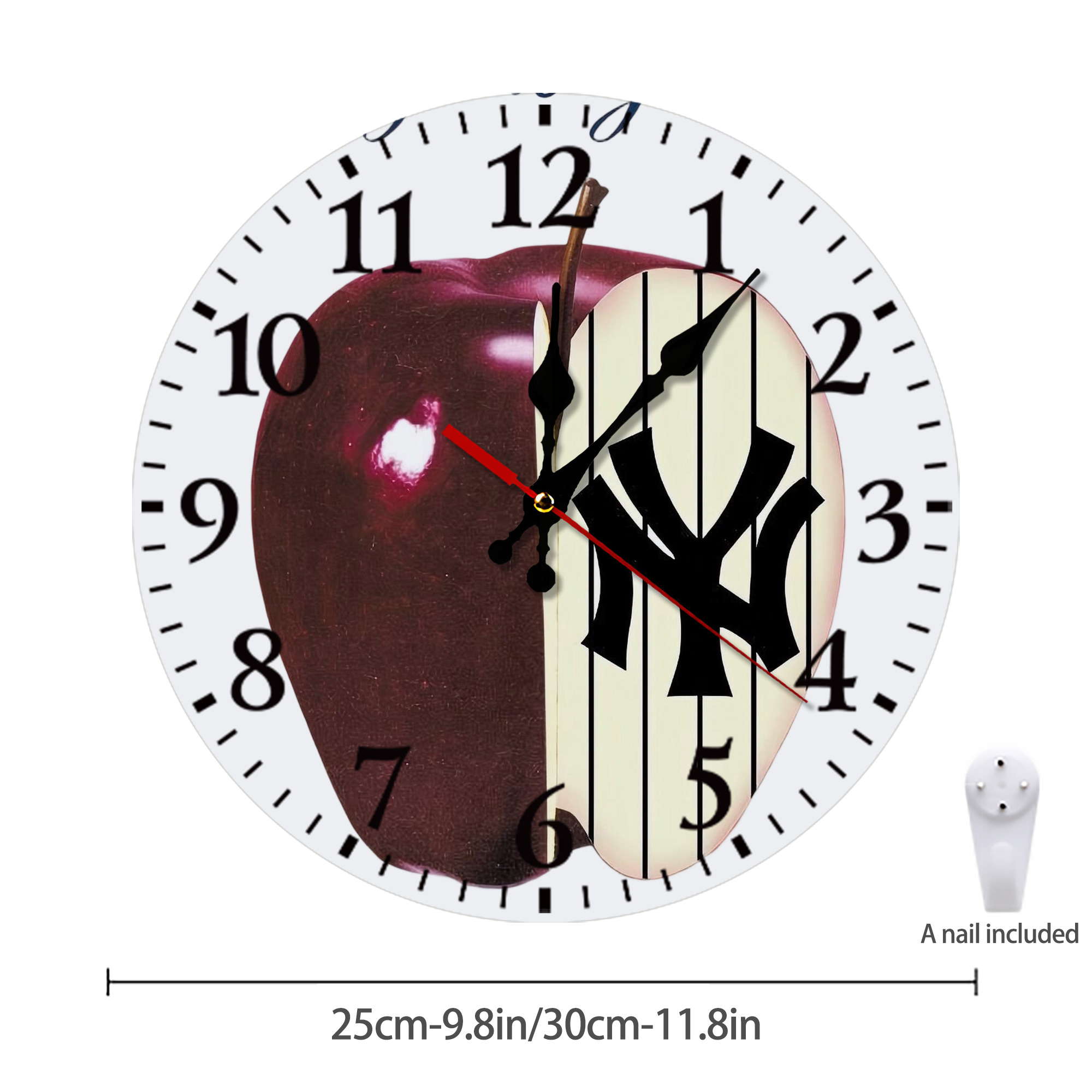 New York Yankees A Slice of The Big Apple Silent Round Wall Clock – Modern & Stylish DIY Design, Durable Wood Construction, Easy To Install – Perfect For Office, Bedroom, Living Room, And More