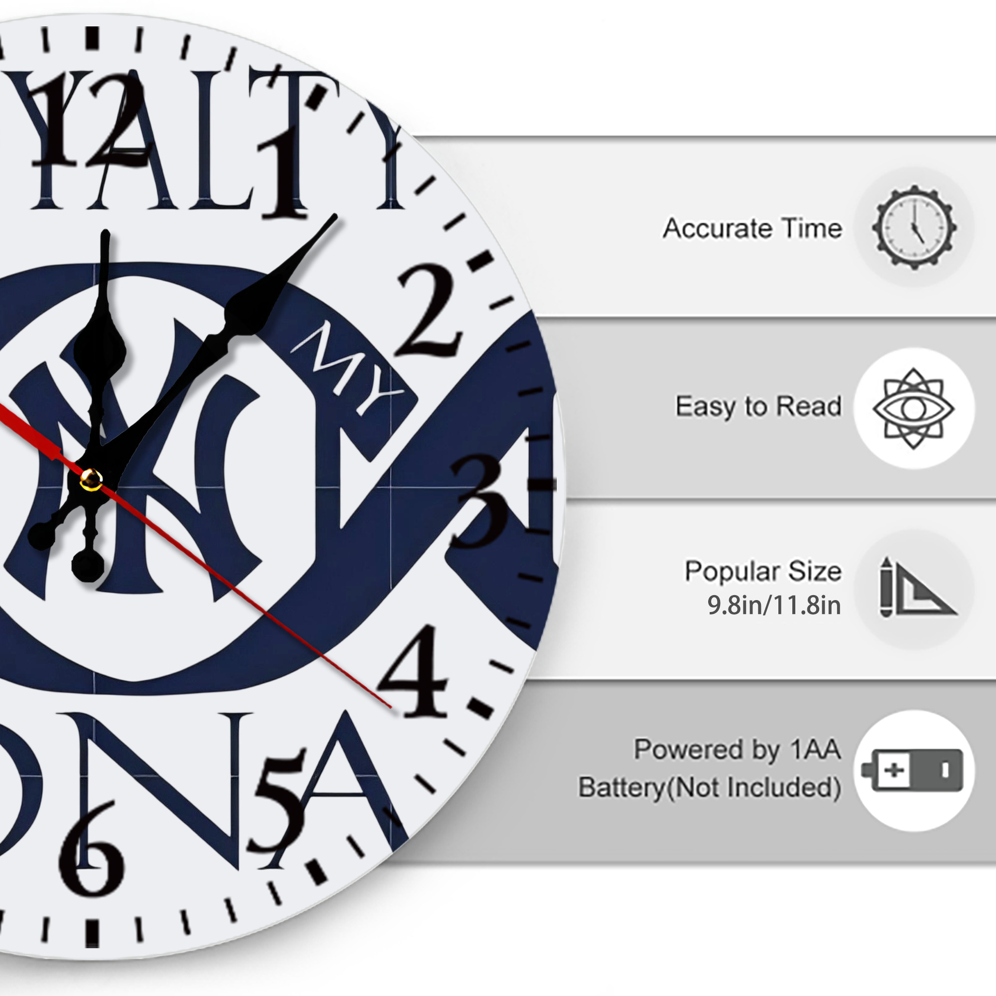 New York Yankees Loyalty DNA Silent Round Wall Clock – Modern & Stylish DIY Design, Durable Wood Construction, Easy To Install – Perfect For Office, Bedroom, Living Room, And More