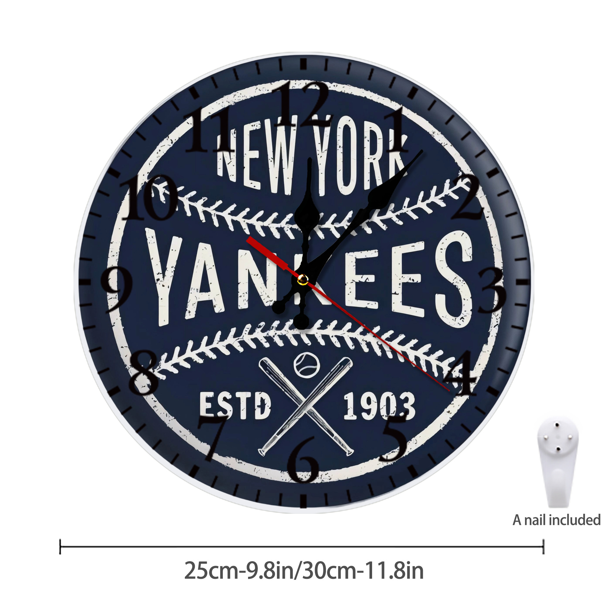 New York Yankees Estd 1903 Silent Round Wall Clock – Modern & Stylish DIY Design, Durable Wood Construction, Easy To Install – Perfect For Office, Bedroom, Living Room, And More