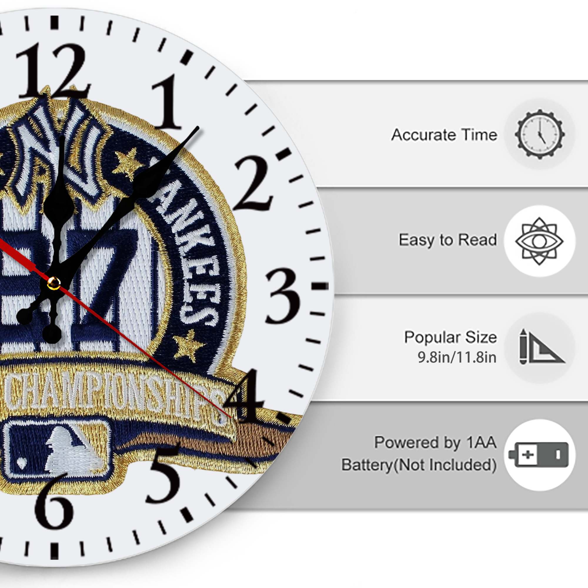 New York Yankees 271 Silent Round Wall Clock – Modern & Stylish DIY Design, Durable Wood Construction, Easy To Install – Perfect For Office, Bedroom, Living Room, And More