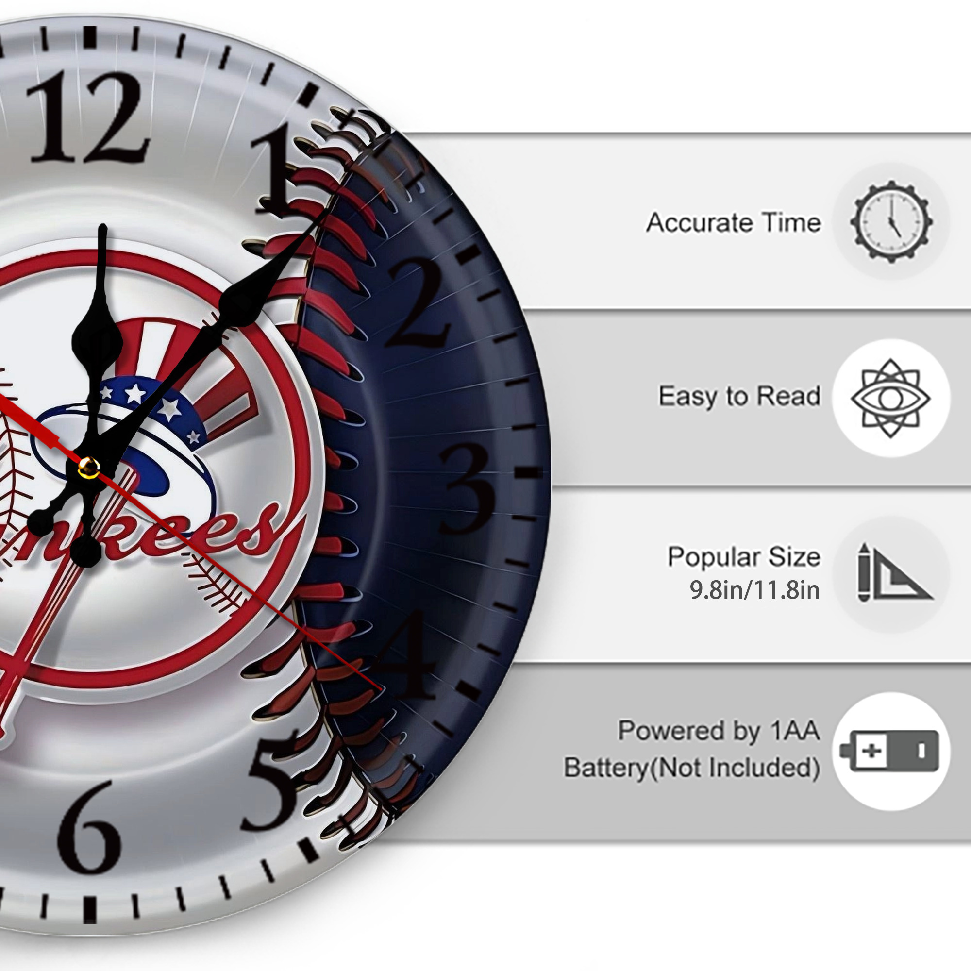 New York Yankees 81 Silent Round Wall Clock – Modern & Stylish DIY Design, Durable Wood Construction, Easy To Install – Perfect For Office, Bedroom, Living Room, And More