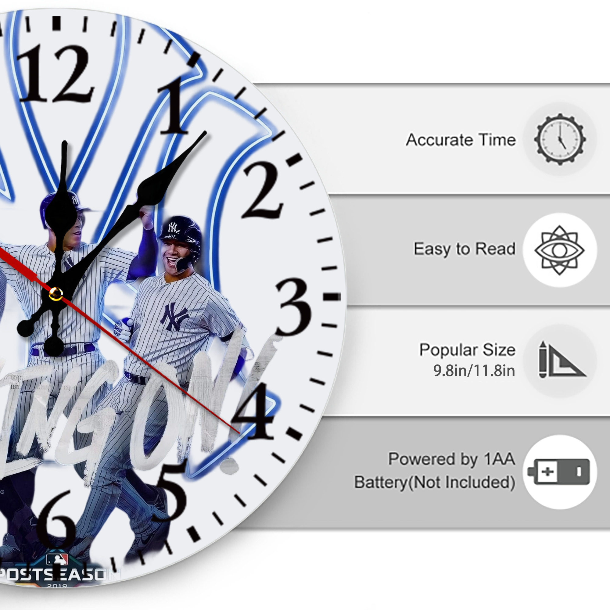 New York Yankees 280 Silent Round Wall Clock – Modern & Stylish DIY Design, Durable Wood Construction, Easy To Install – Perfect For Office, Bedroom, Living Room, And More