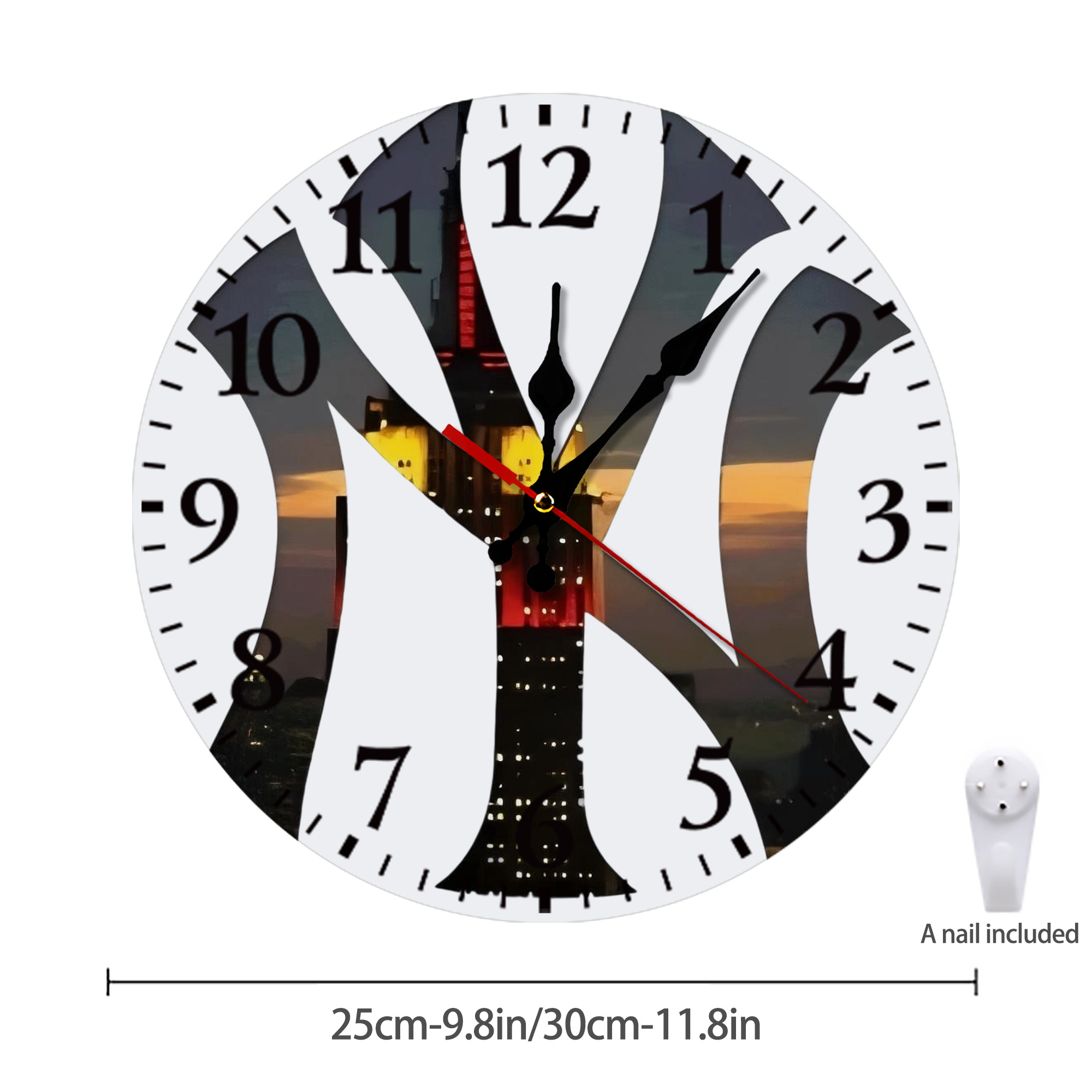 New York Yankees Logo New York Background Silent Round Wall Clock – Modern & Stylish DIY Design, Durable Wood Construction, Easy To Install – Perfect For Office, Bedroom, Living Room, And More