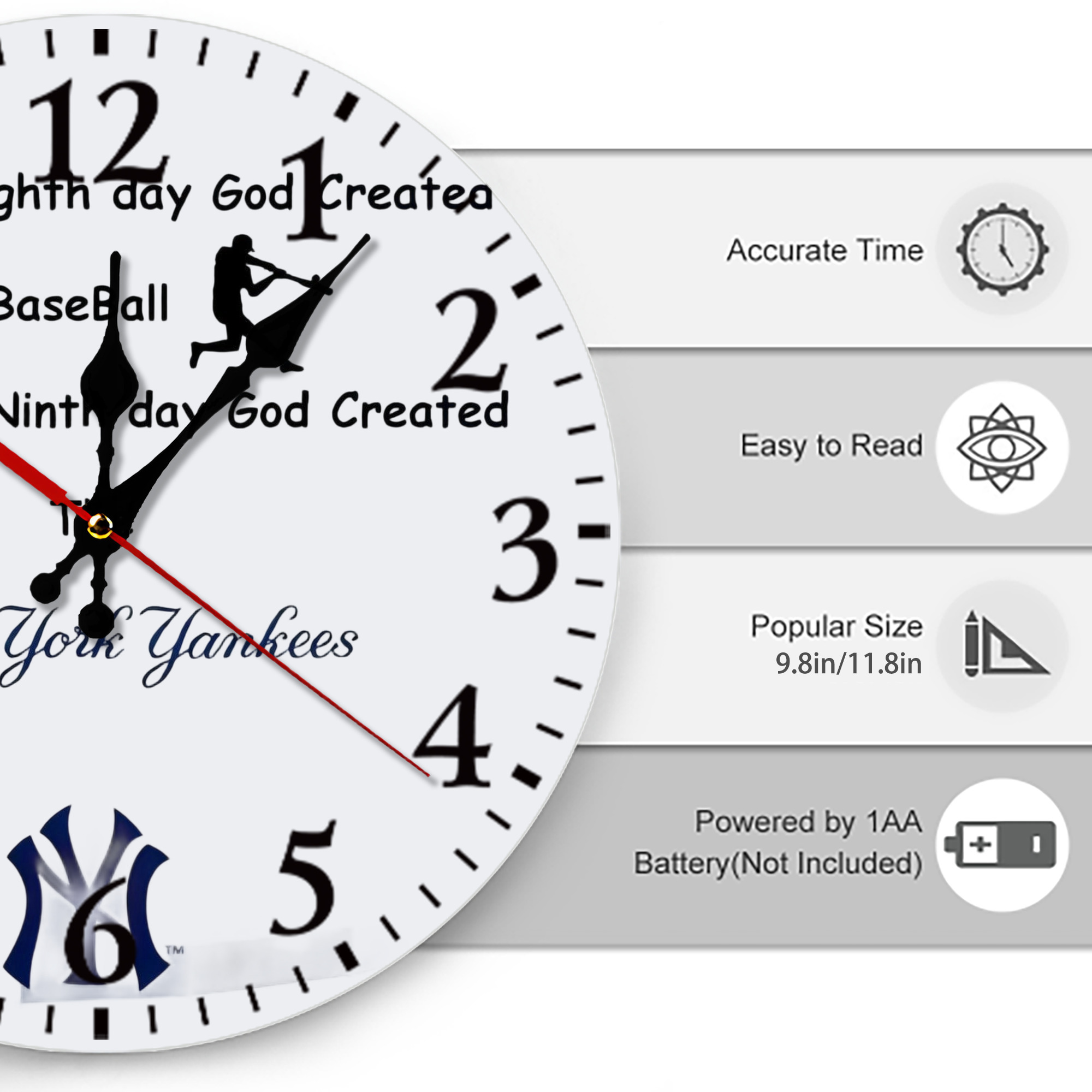 New York Yankees 281 Silent Round Wall Clock – Modern & Stylish DIY Design, Durable Wood Construction, Easy To Install – Perfect For Office, Bedroom, Living Room, And More