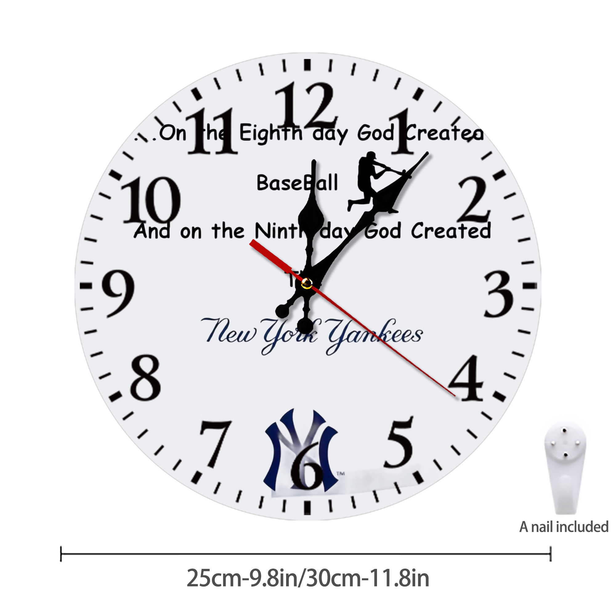 New York Yankees 281 Silent Round Wall Clock – Modern & Stylish DIY Design, Durable Wood Construction, Easy To Install – Perfect For Office, Bedroom, Living Room, And More