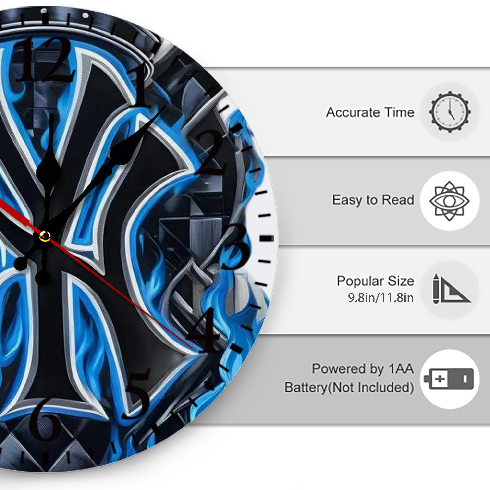 New York Yankees 285 Silent Round Wall Clock – Modern & Stylish DIY Design, Durable Wood Construction, Easy To Install – Perfect For Office, Bedroom, Living Room, And More