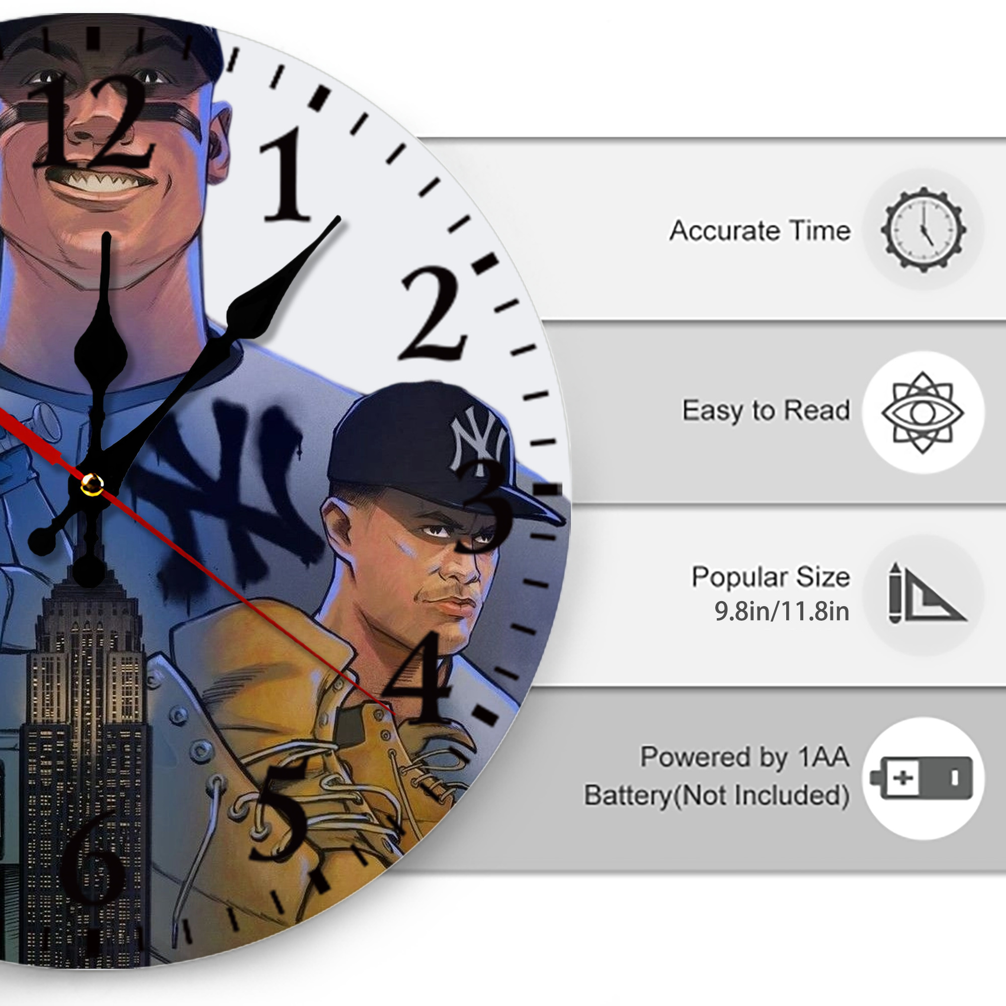 New York Yankees 273 Silent Round Wall Clock – Modern & Stylish DIY Design, Durable Wood Construction, Easy To Install – Perfect For Office, Bedroom, Living Room, And More