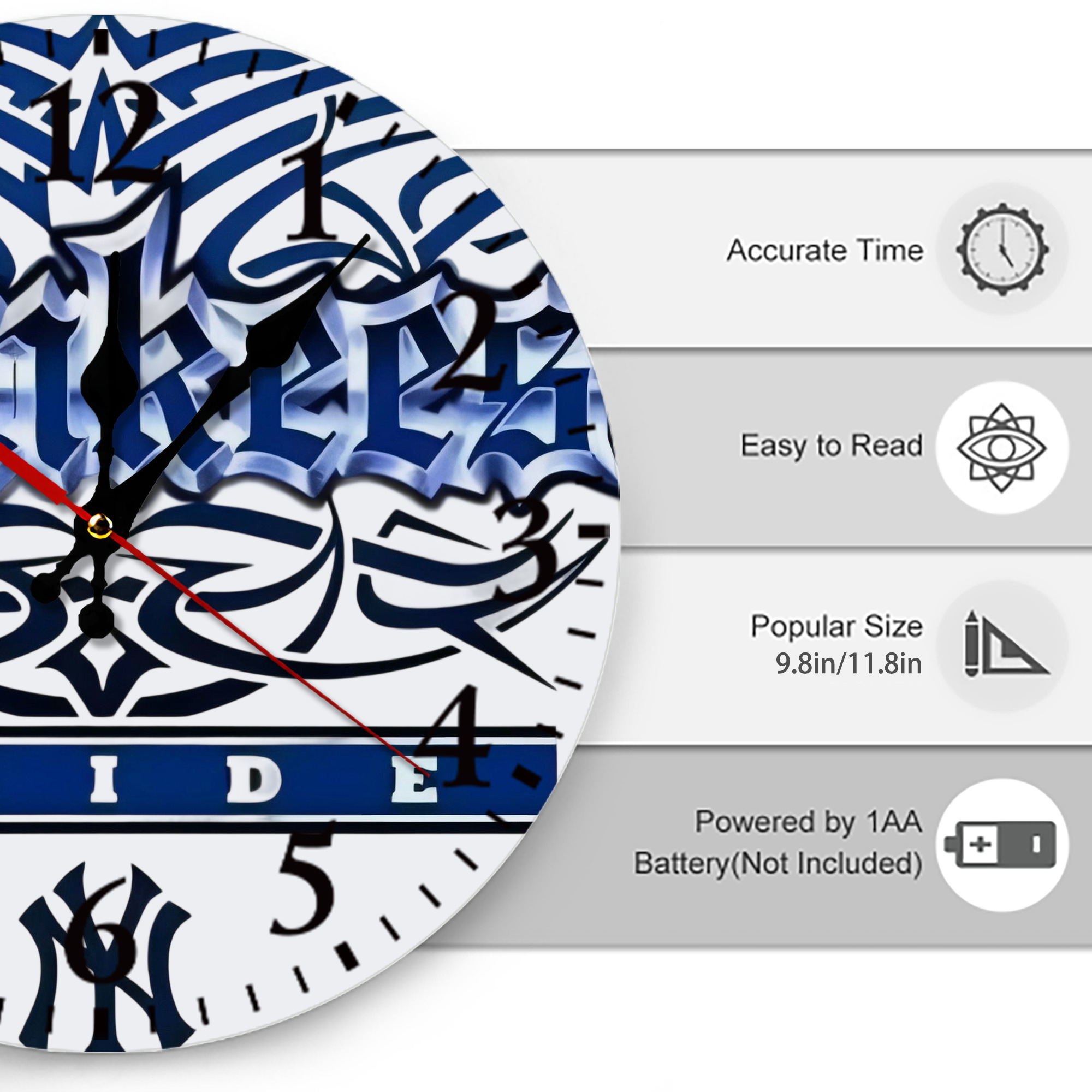 New York Yankees 278 Silent Round Wall Clock – Modern & Stylish DIY Design, Durable Wood Construction, Easy To Install – Perfect For Office, Bedroom, Living Room, And More