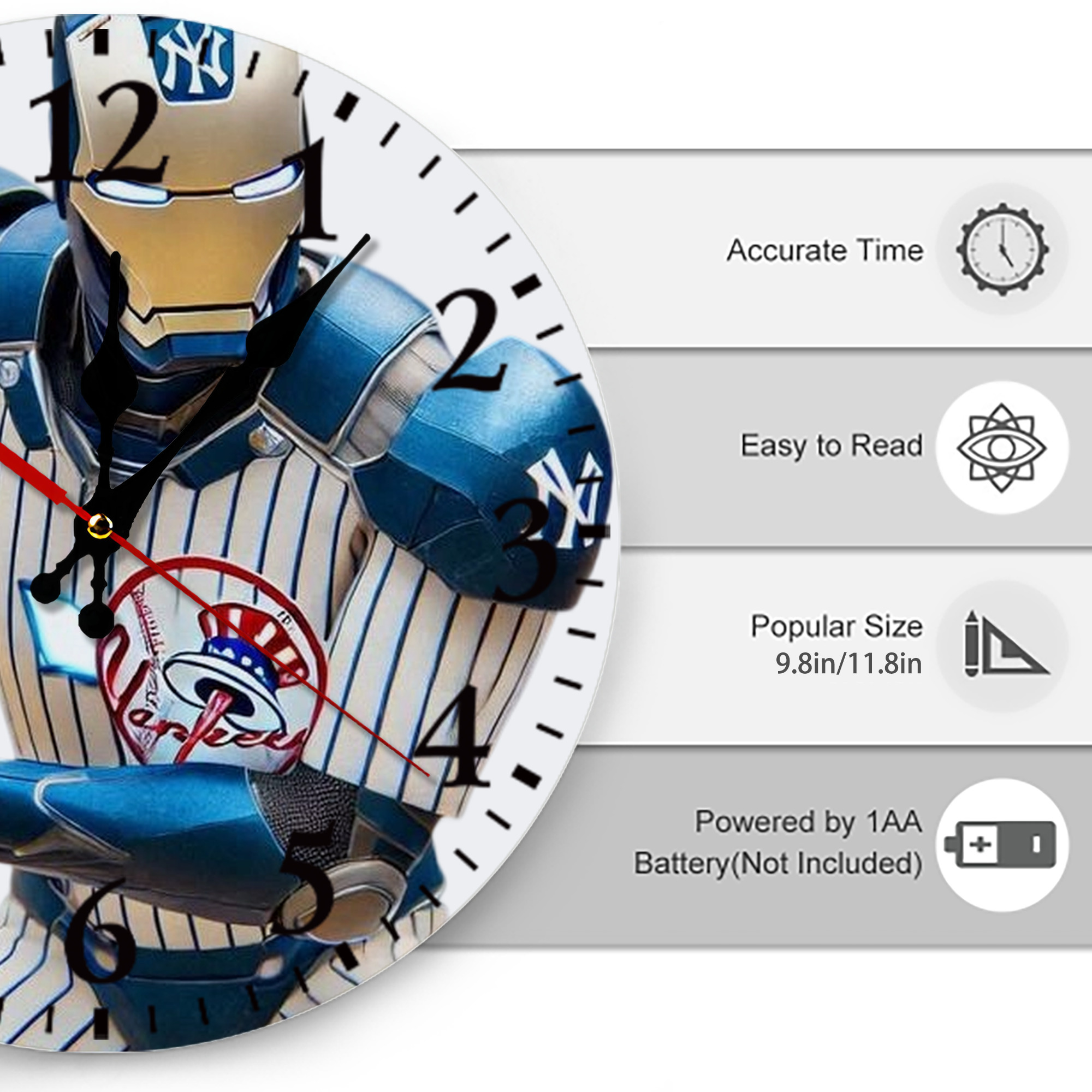 New York Yankees 283 Silent Round Wall Clock – Modern & Stylish DIY Design, Durable Wood Construction, Easy To Install – Perfect For Office, Bedroom, Living Room, And More