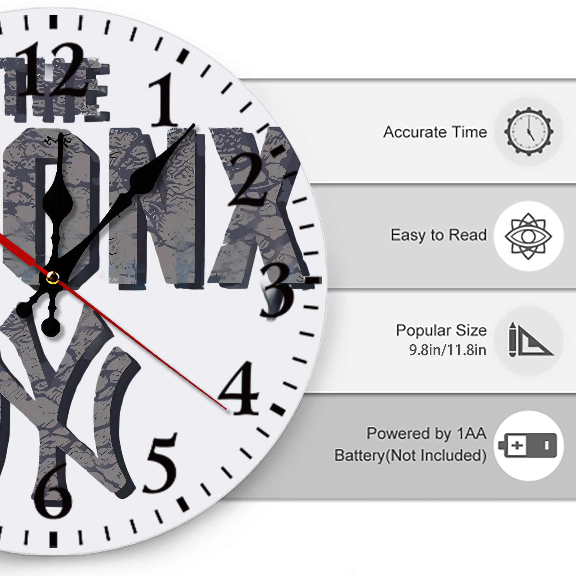 New York Yankees The Bronx Silent Round Wall Clock – Modern & Stylish DIY Design, Durable Wood Construction, Easy To Install – Perfect For Office, Bedroom, Living Room, And More
