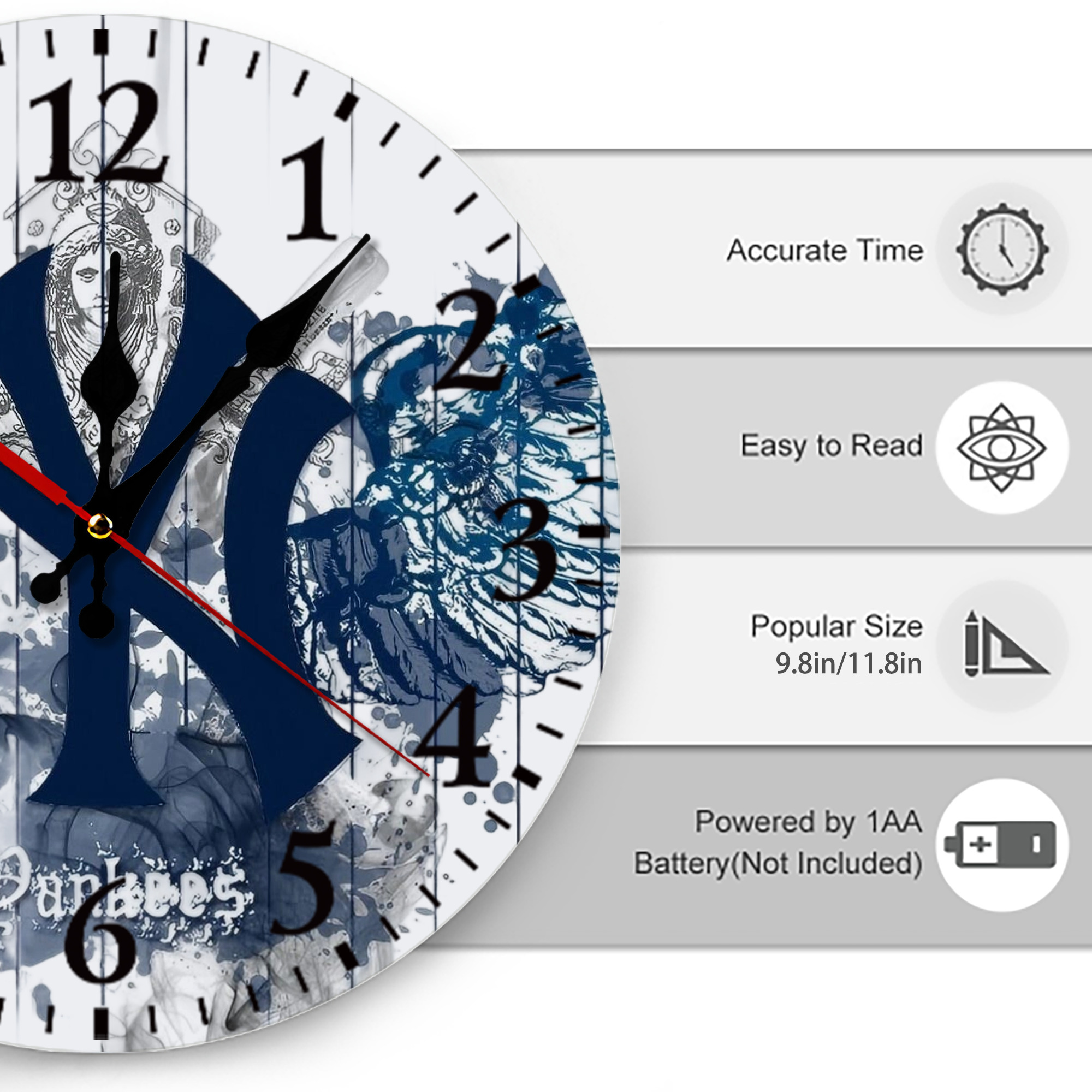 New York Yankees 293 Silent Round Wall Clock – Modern & Stylish DIY Design, Durable Wood Construction, Easy To Install – Perfect For Office, Bedroom, Living Room, And More