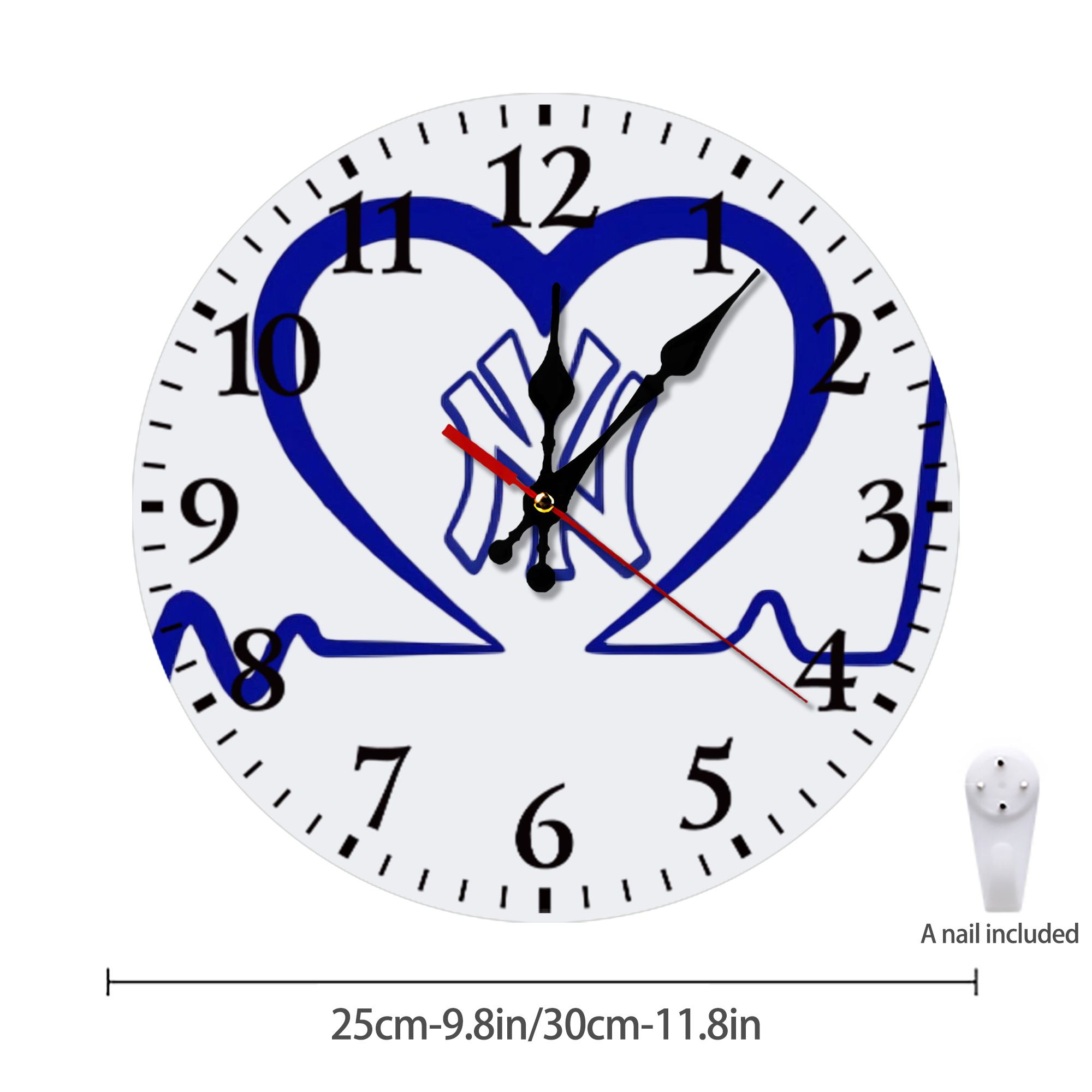 New York Yankees EKG Heart Line Silent Round Wall Clock – Modern & Stylish DIY Design, Durable Wood Construction, Easy To Install – Perfect For Office, Bedroom, Living Room, And More