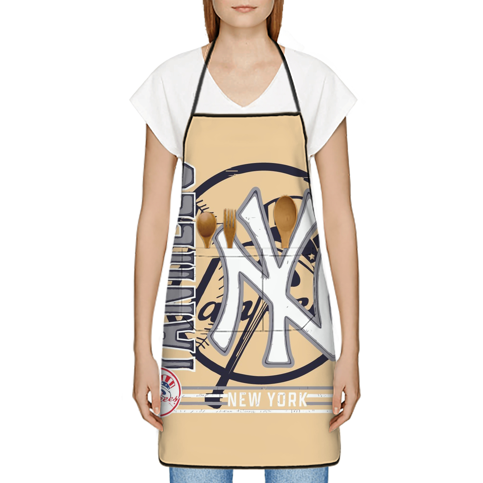 Vintage New York Yankees Logo In Crisp Stain-Resistant Polyester Apron With Pocket – Full Print, Waterproof, Anti-Wrinkle, Anti-Pilling – Ideal For Kitchen, BBQ, Restaurant, Salon & More
