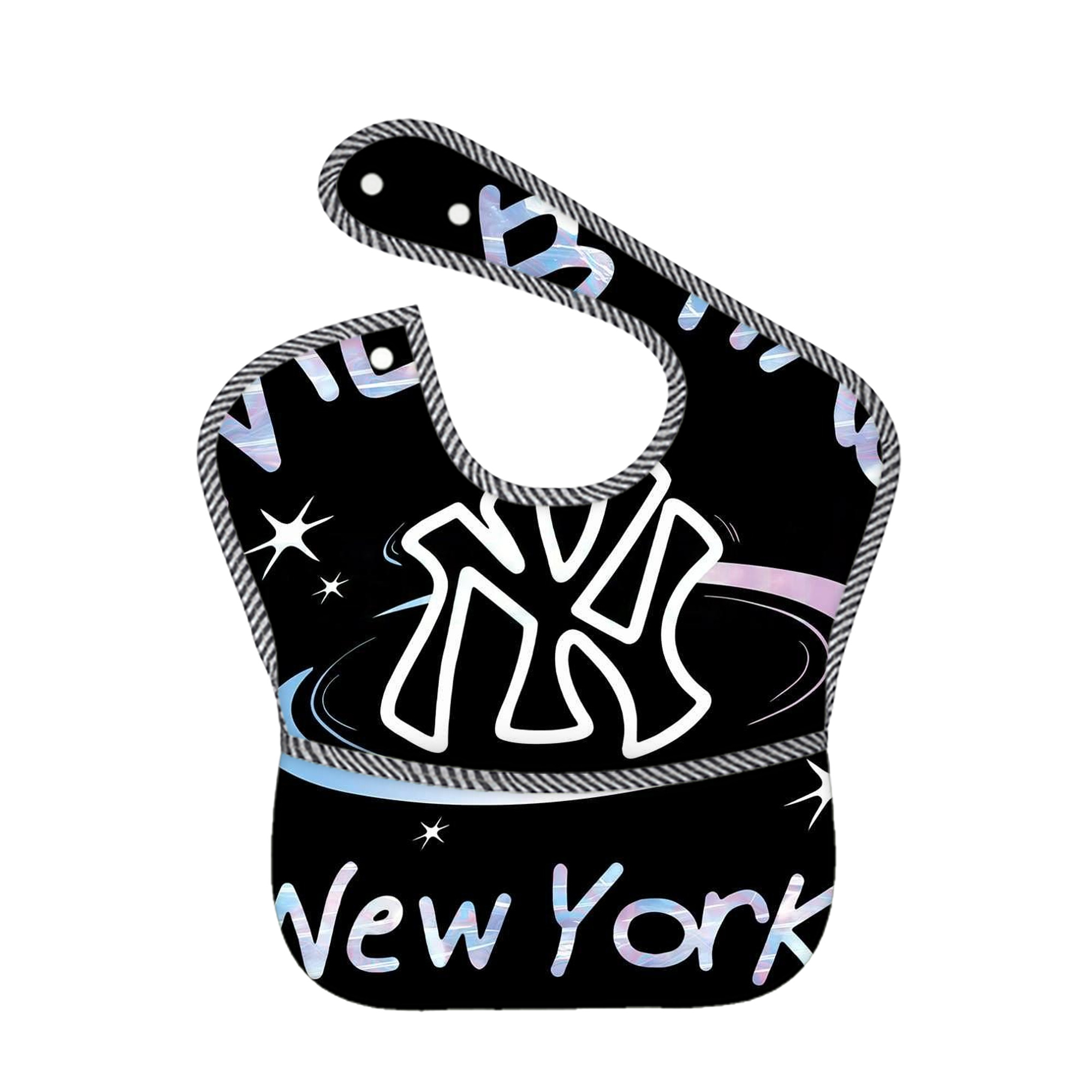 Like New York Yankees Baseball Team Adjustable Waterproof Toddler Bib – Full-Print Durable Polyester – Foldable Crumb Pocket – Easy Snap Closure – Soft