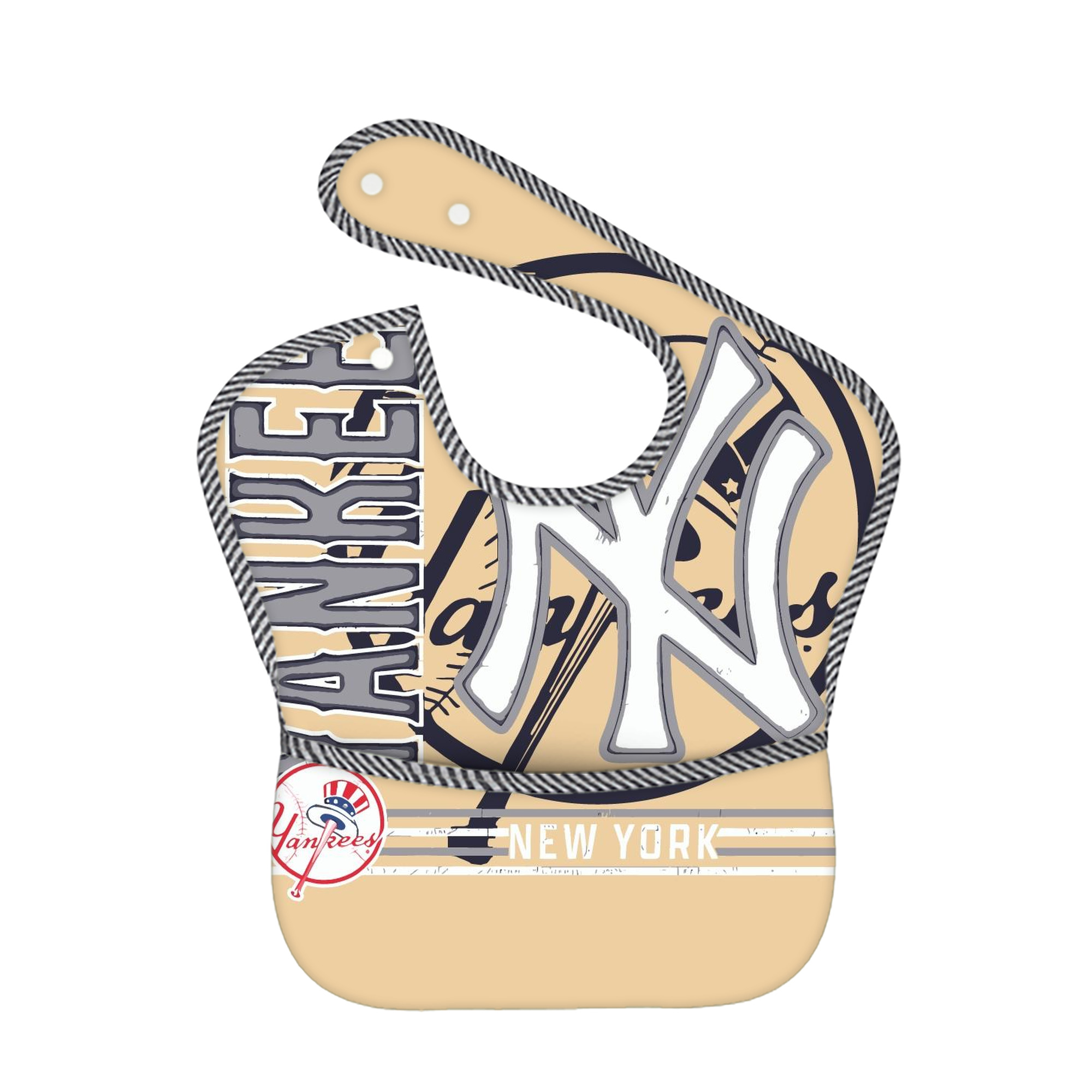 Vintage New York Yankees Logo In Crisp Adjustable Waterproof Toddler Bib – Full-Print Durable Polyester – Foldable Crumb Pocket – Easy Snap Closure – Soft