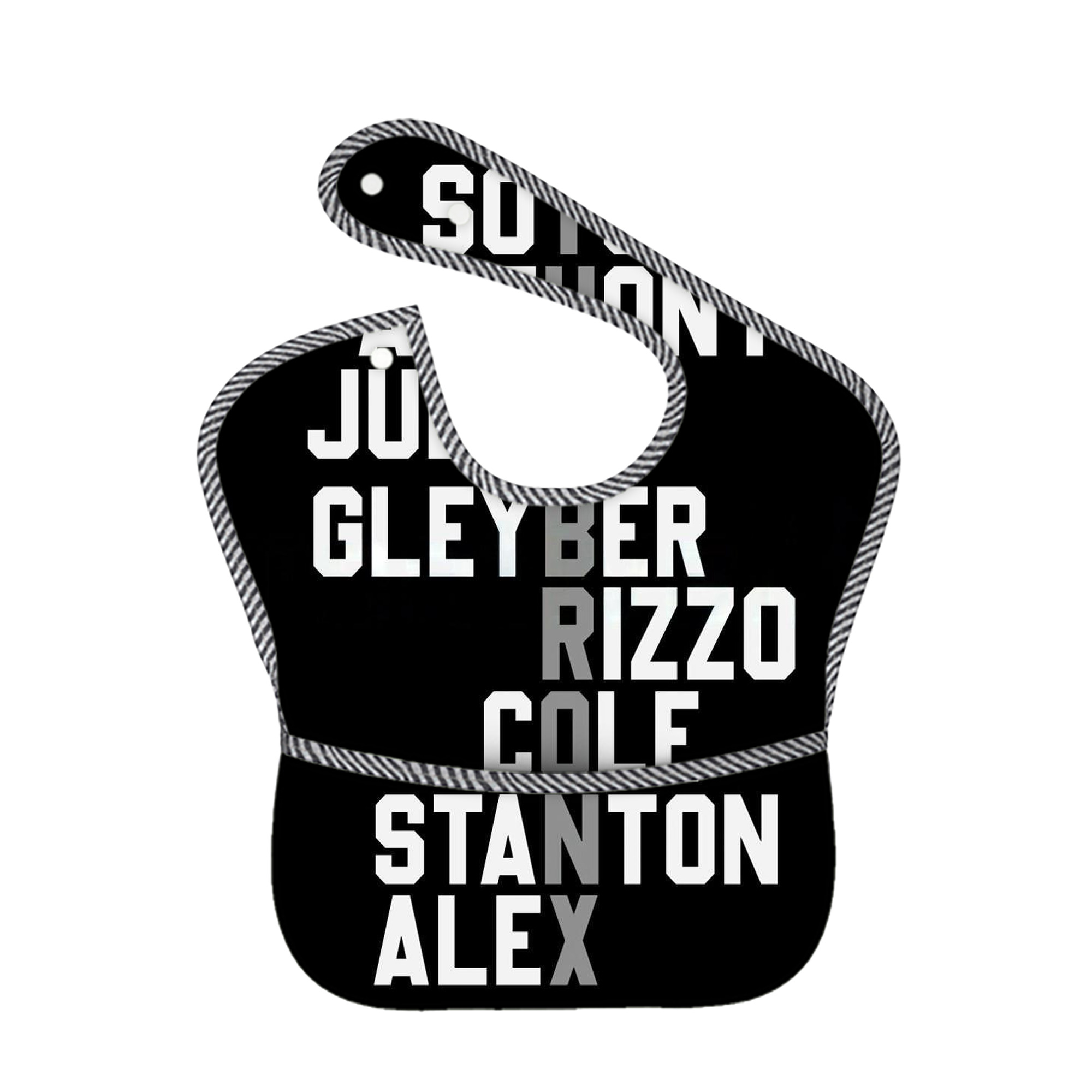 New York Yankees The Bronx Baseball Player Name Adjustable Waterproof Toddler Bib – Full-Print Durable Polyester – Foldable Crumb Pocket – Easy Snap Closure – Soft