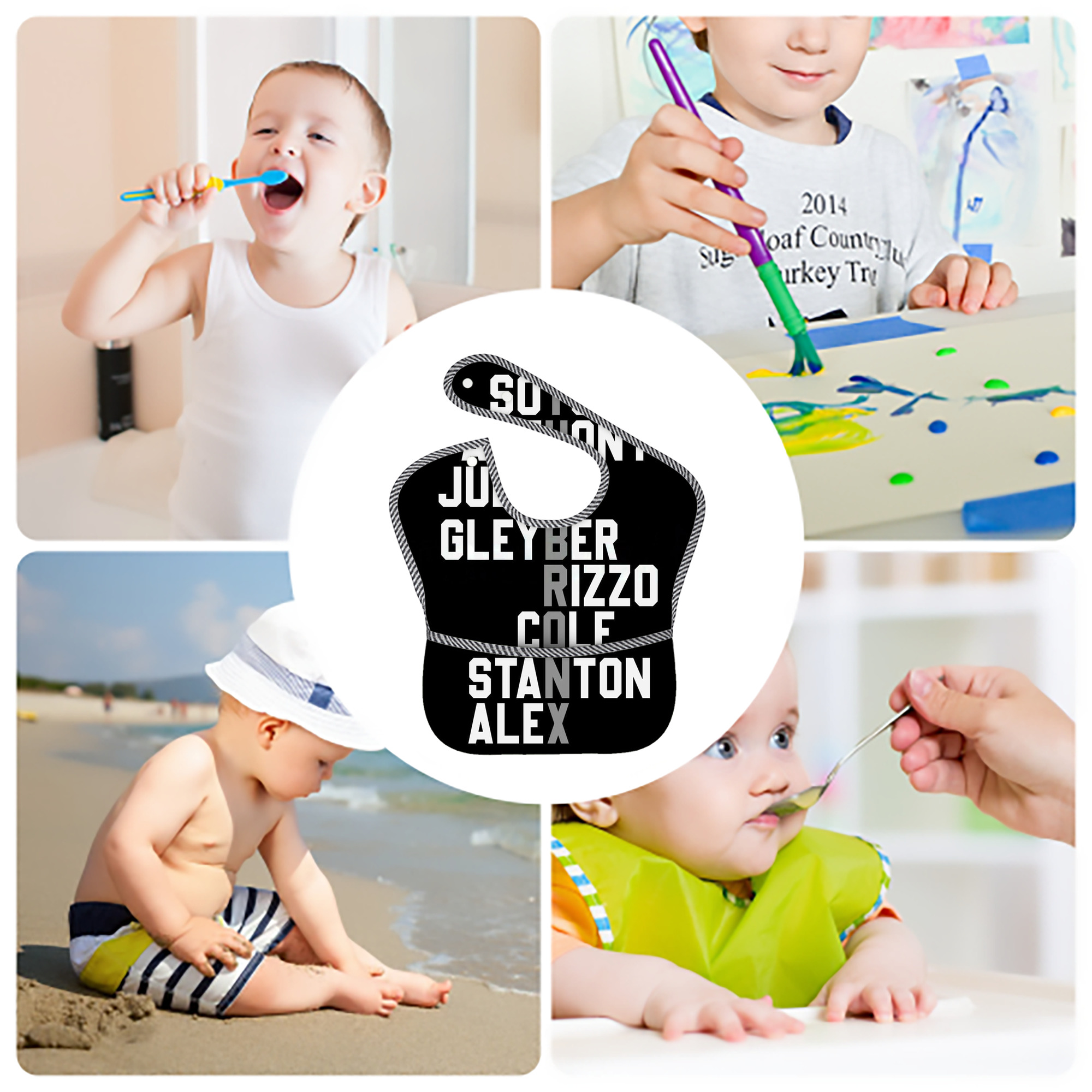 New York Yankees The Bronx Baseball Player Name Adjustable Waterproof Toddler Bib – Full-Print Durable Polyester – Foldable Crumb Pocket – Easy Snap Closure – Soft