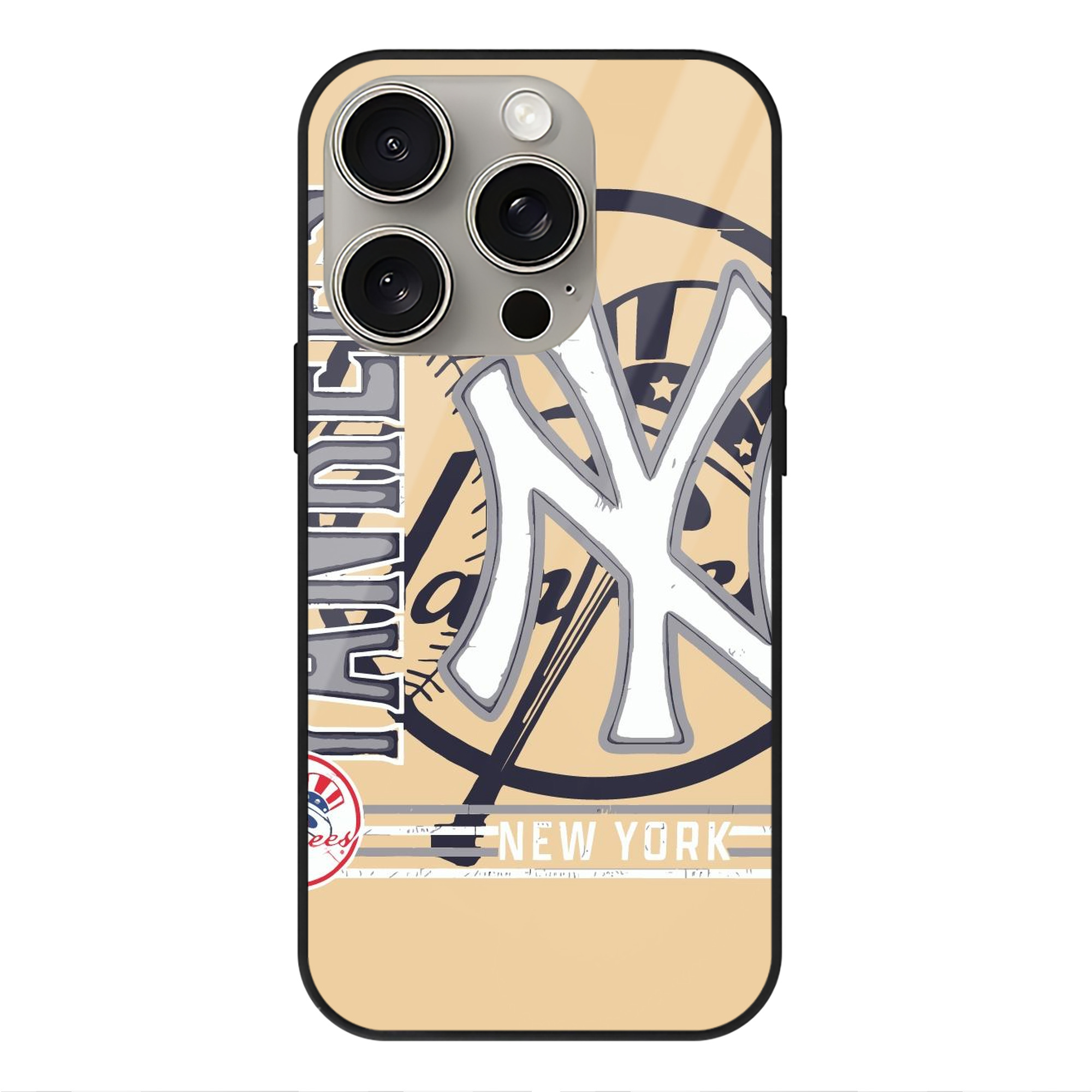 Vintage New York Yankees Logo In Crisp IPhone 15 Pro Mirror Phone Case – UV Printed Glass + TPU – Scratch-Resistant, Wireless Charging Compatible, Precise Fit & Stylish Design