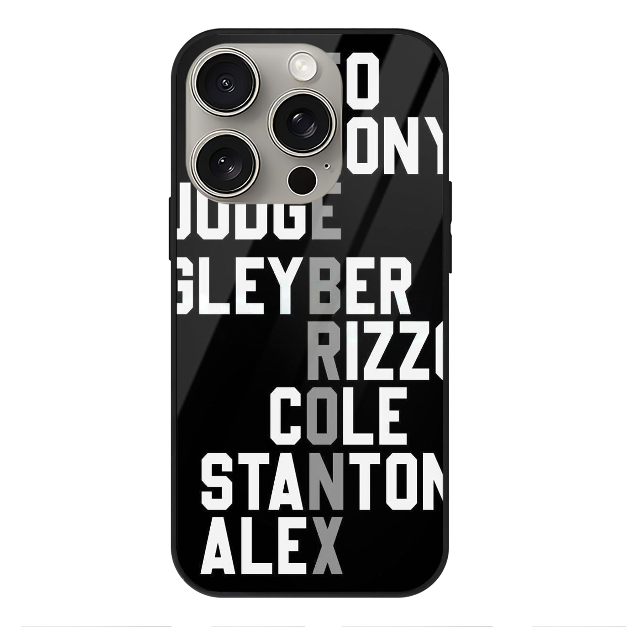 New York Yankees The Bronx Baseball Player Name IPhone 15 Pro Mirror Phone Case – UV Printed Glass + TPU – Scratch-Resistant, Wireless Charging Compatible, Precise Fit & Stylish Design