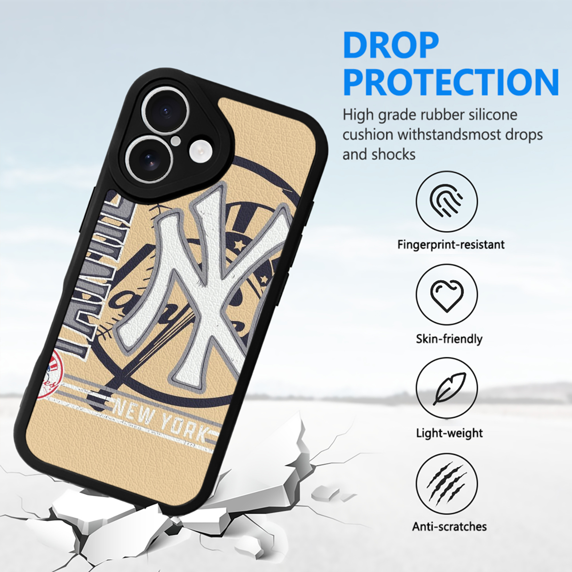 Vintage New York Yankees Logo In Crisp IPhone 16 Silicone Leather Case – UV Print, Lambskin Texture – Perfect Fit, Wireless Charging Compatible, Scratch Resistant, Precise Cutouts – Stylish Protection For IPhone 16