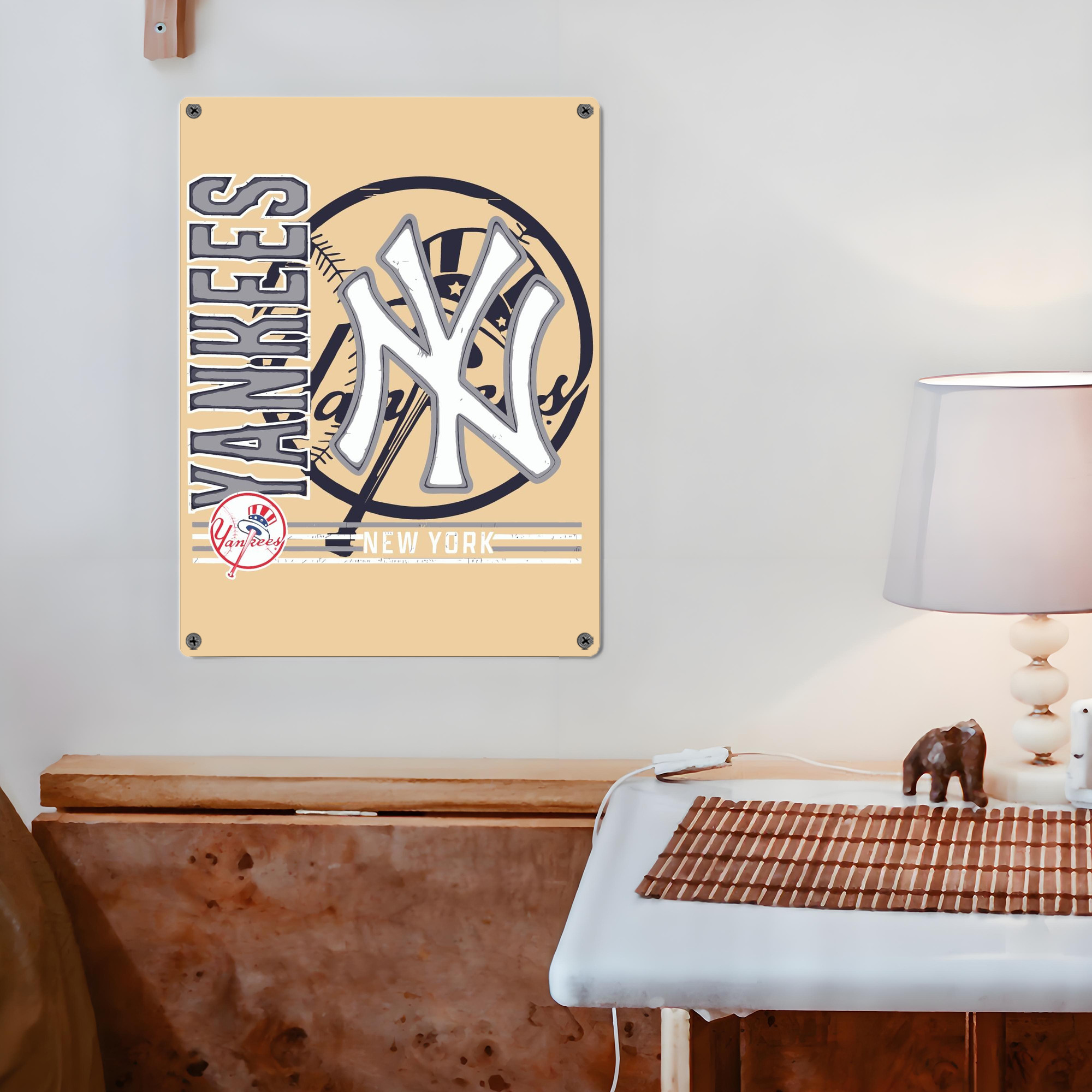 Vintage New York Yankees Logo In Crisp Vintage Metal Tin Sign 12x16inch – Retro Wall Art Decor For Home, Bar, Kitchen, Bedroom, Office – Durable Iron Sheet Poster, Easy To Hang, Full-Color Printing
