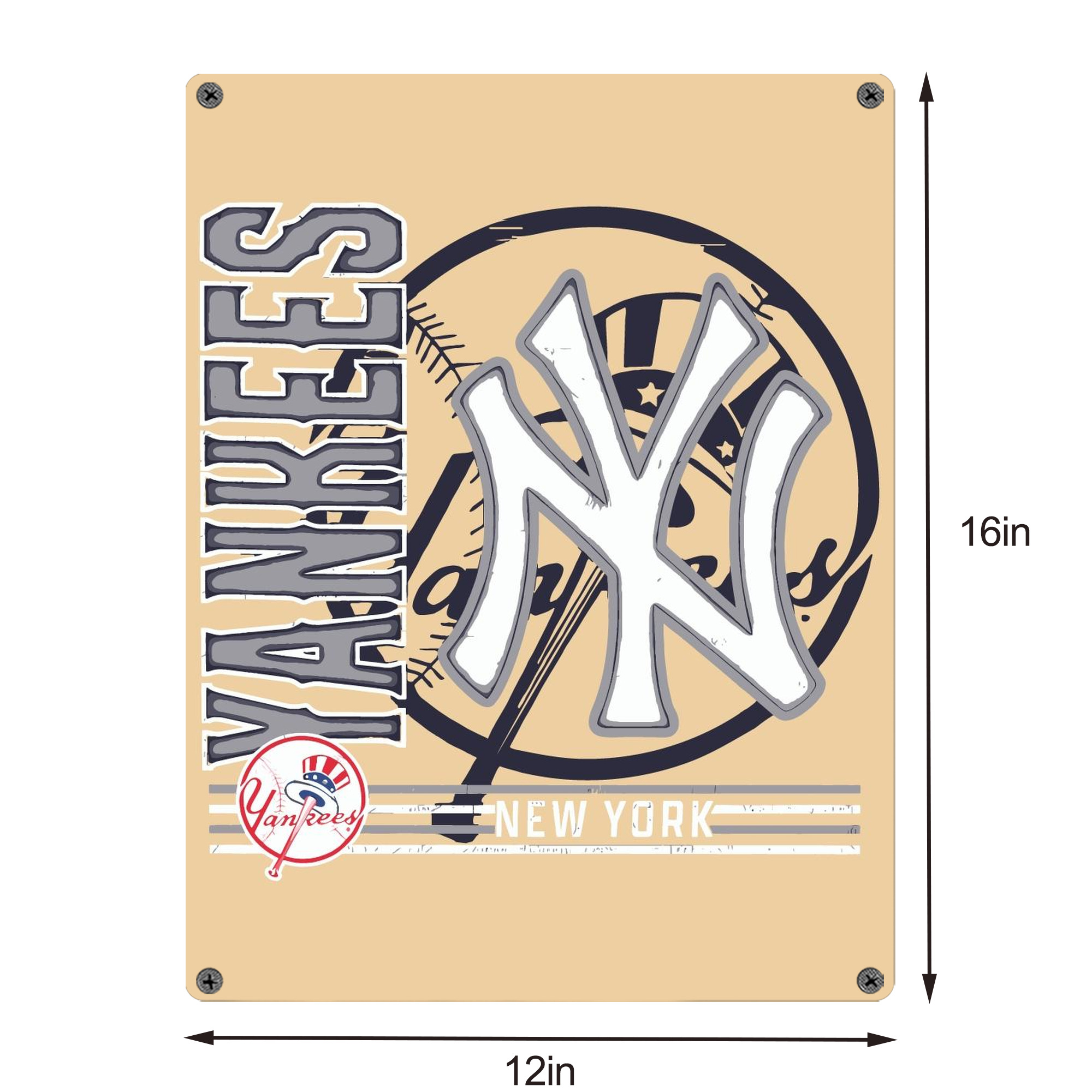 Vintage New York Yankees Logo In Crisp Vintage Metal Tin Sign 12x16inch – Retro Wall Art Decor For Home, Bar, Kitchen, Bedroom, Office – Durable Iron Sheet Poster, Easy To Hang, Full-Color Printing
