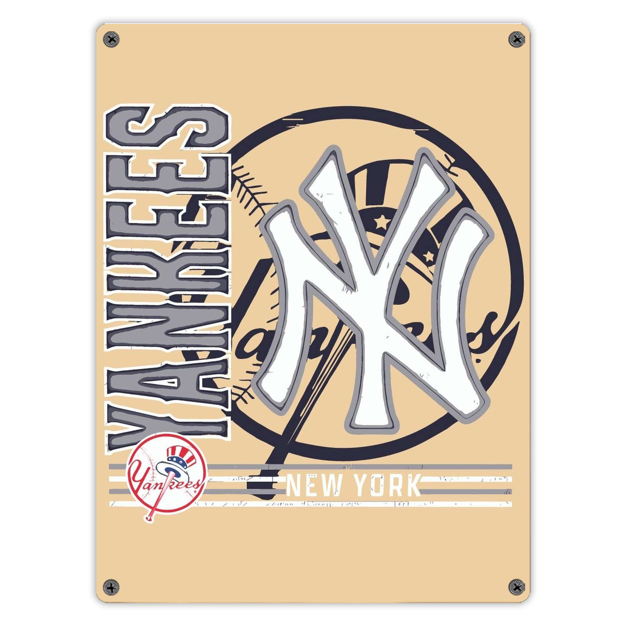 Vintage New York Yankees Logo In Crisp Vintage Metal Tin Sign 12x16inch – Retro Wall Art Decor For Home, Bar, Kitchen, Bedroom, Office – Durable Iron Sheet Poster, Easy To Hang, Full-Color Printing