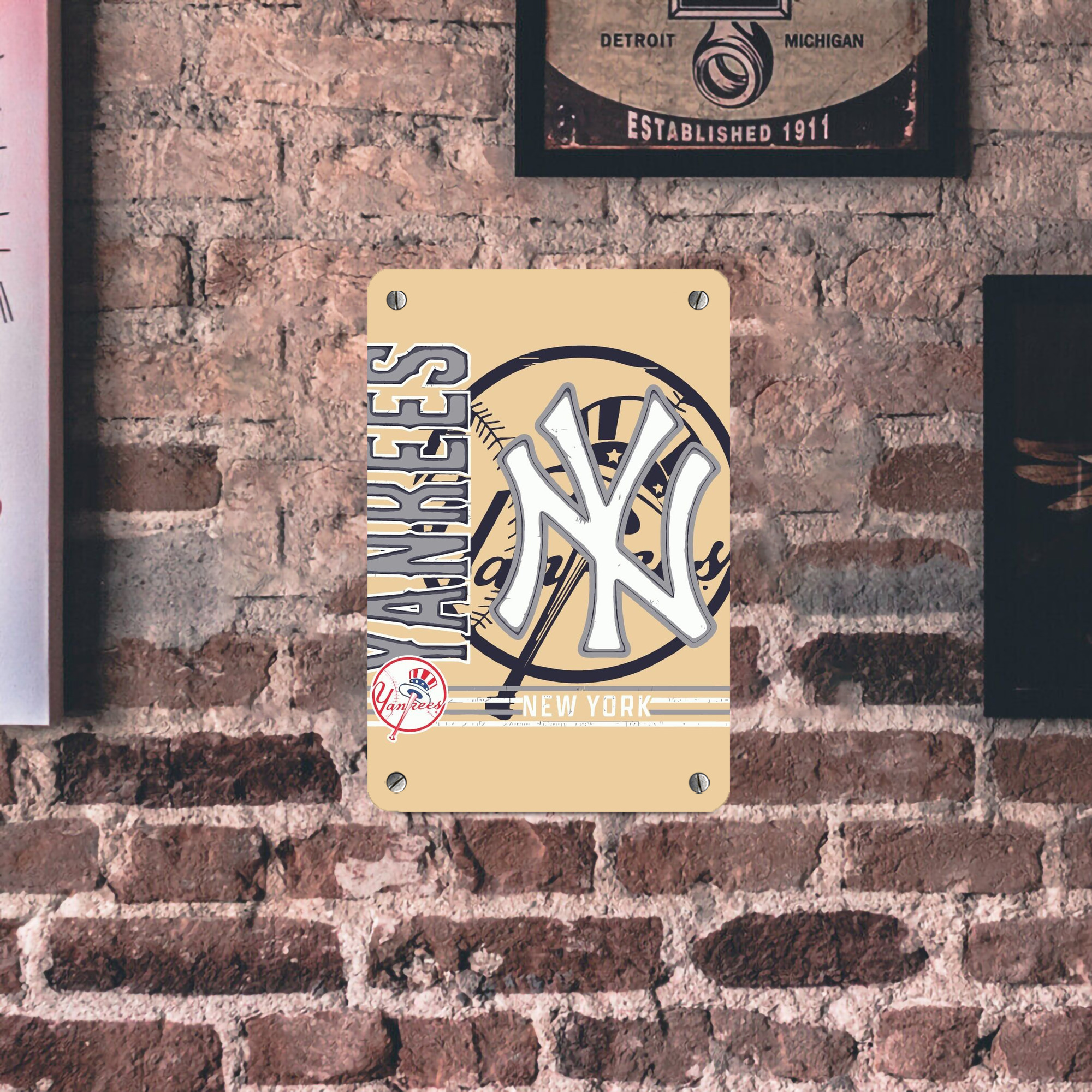 Vintage New York Yankees Logo In Crisp Metal Tin Sign 8x12inch - High-Quality Full-Print Decorative Wall Art, Durable Rust-Resistant Metal Plaque For Living Room, Bedroom, Kitchen, Office, Bar Décor