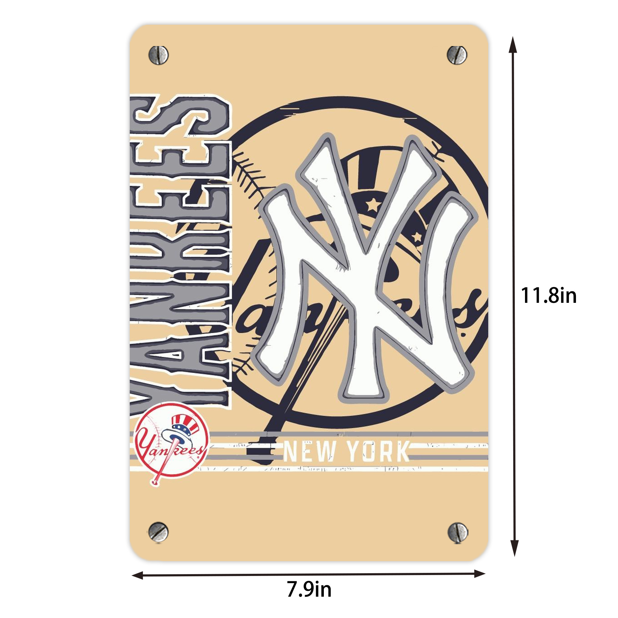 Vintage New York Yankees Logo In Crisp Metal Tin Sign 8x12inch - High-Quality Full-Print Decorative Wall Art, Durable Rust-Resistant Metal Plaque For Living Room, Bedroom, Kitchen, Office, Bar Décor