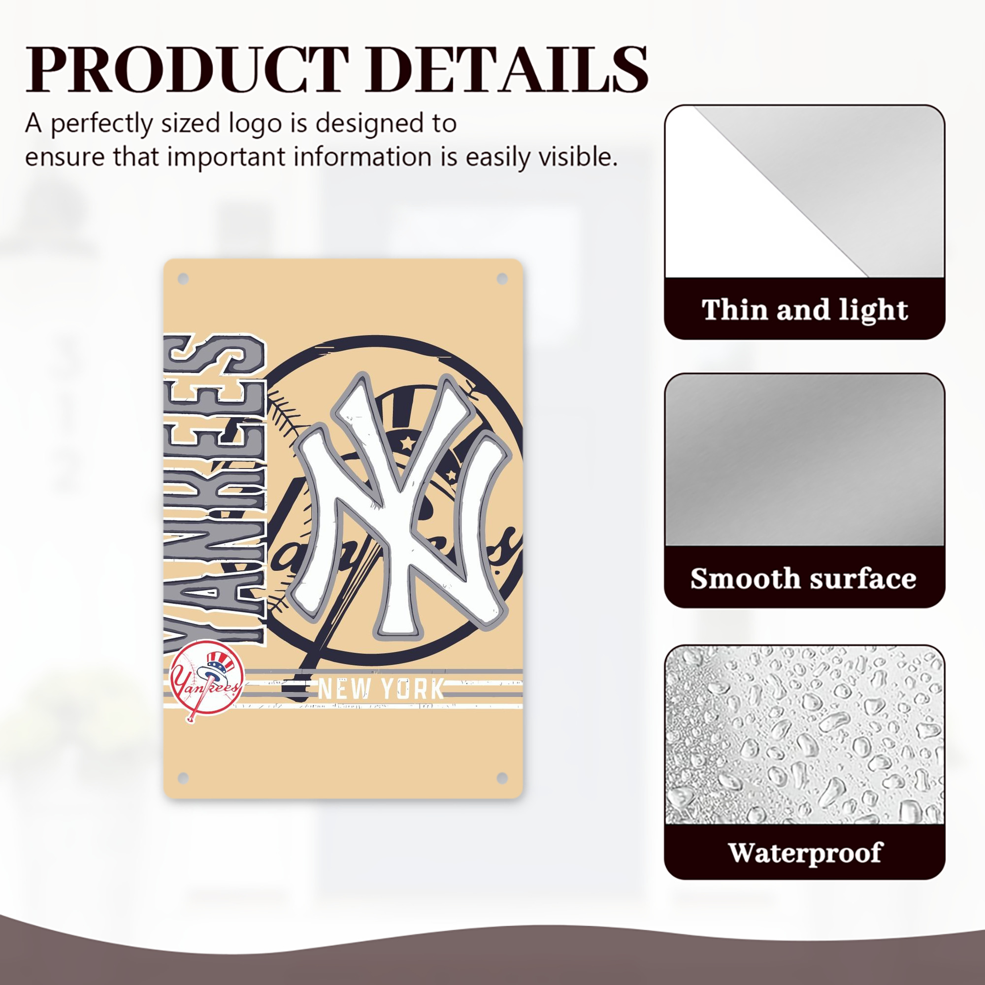 Vintage New York Yankees Logo In Crisp 8x12inch Vertical Aluminum Sign - Durable Fade-Resistant Indoor/Outdoor Safety & Information Plaque For Office, Hotel, Restaurant, Bar, Public Spaces