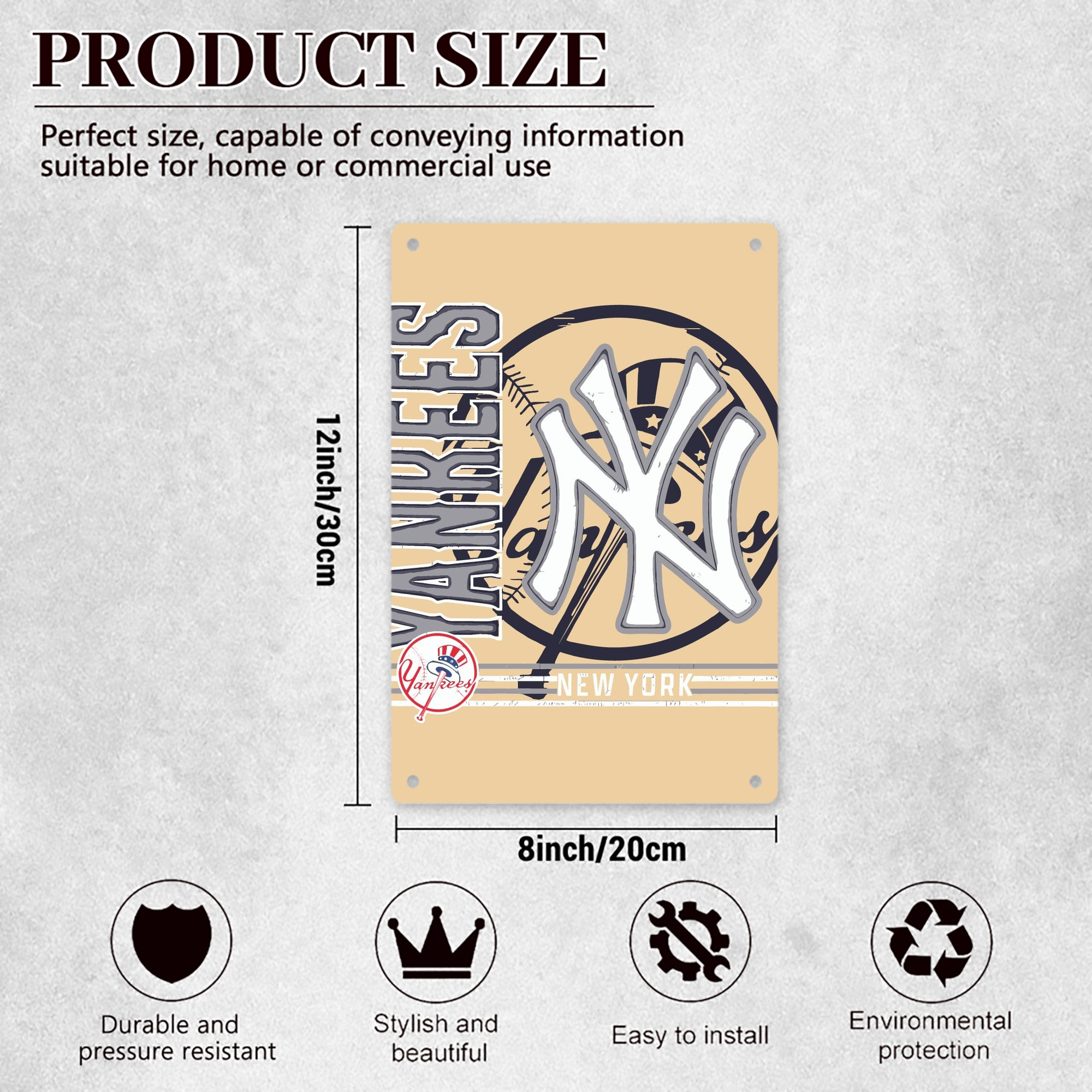 Vintage New York Yankees Logo In Crisp 8x12inch Vertical Aluminum Sign - Durable Fade-Resistant Indoor/Outdoor Safety & Information Plaque For Office, Hotel, Restaurant, Bar, Public Spaces